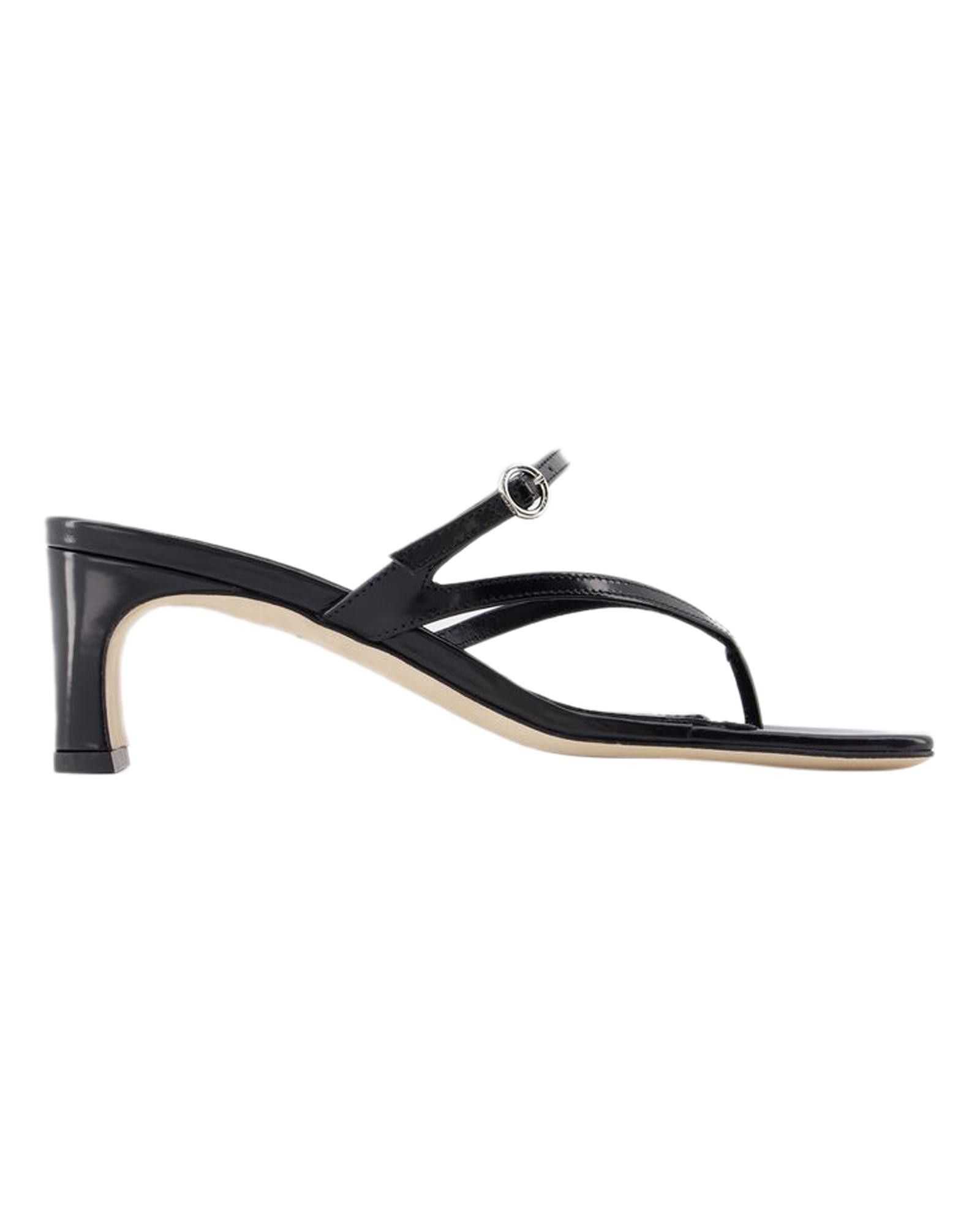 image of Aeyde Smooth Calfskin Slip-On Sandals With Round Toe in Black, Women's (Size 11)