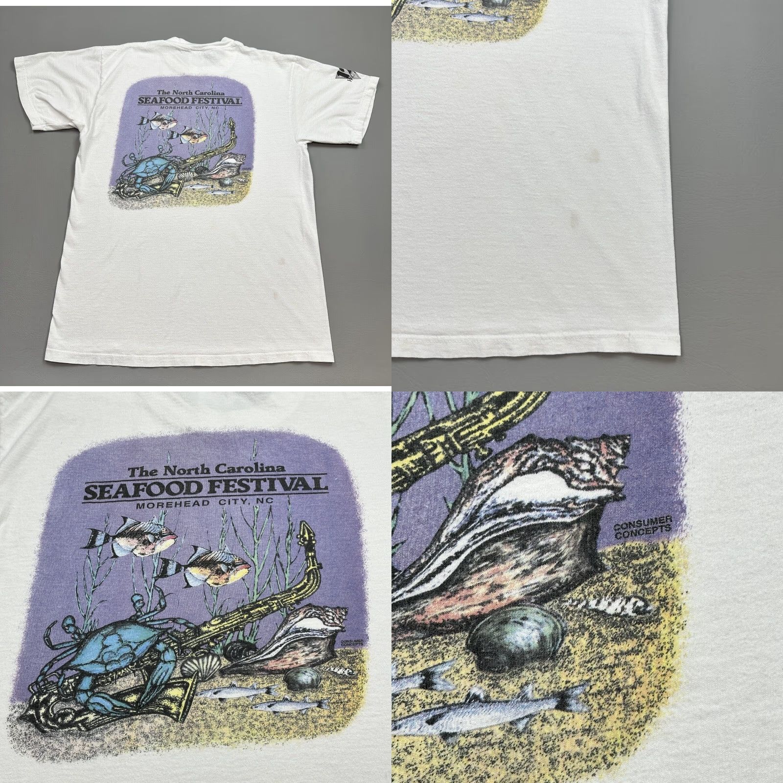 Tultex VINTAGE North Carolina Seafood Festival Shirt Mens Large White Tultex USA Made Size US L / EU 52-54 / 3 - 8 Thumbnail