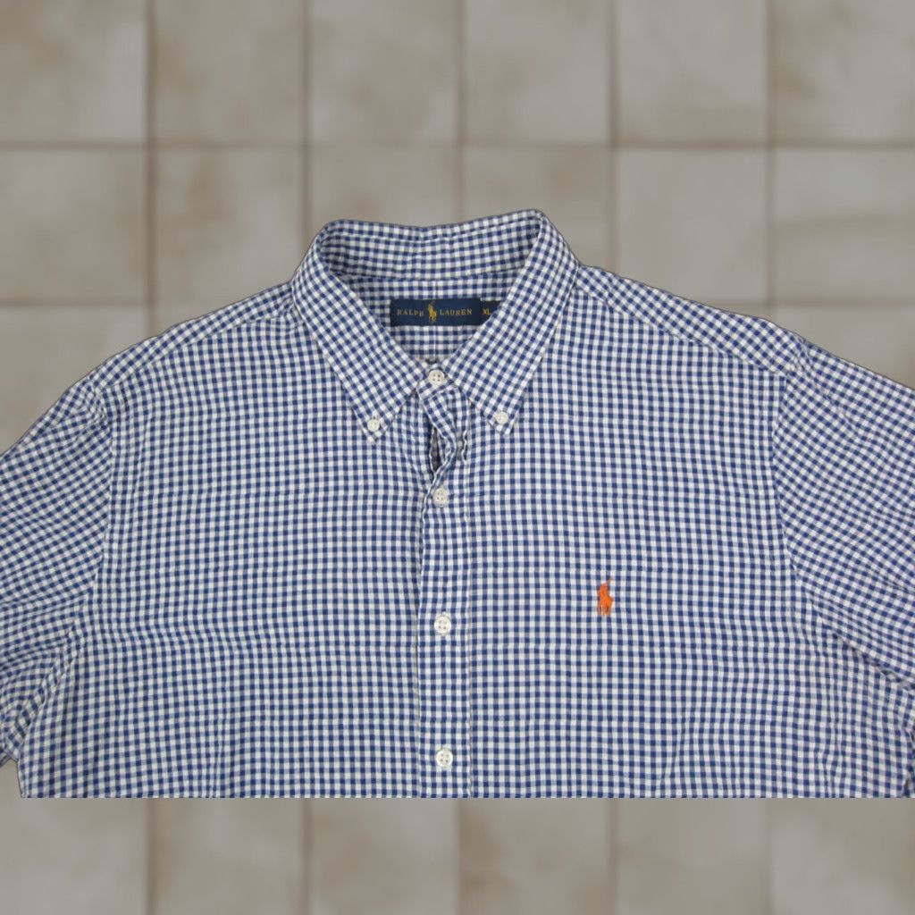 Polo Ralph Lauren Ralph Lauren Shirt XL Blue Orange Pony Check Gingham Mens Button-Up Short Sleeve Collared Polo Shirt Classic Fit Clothing Size US XL / EU 56 / 4 - 1 Thumbnail