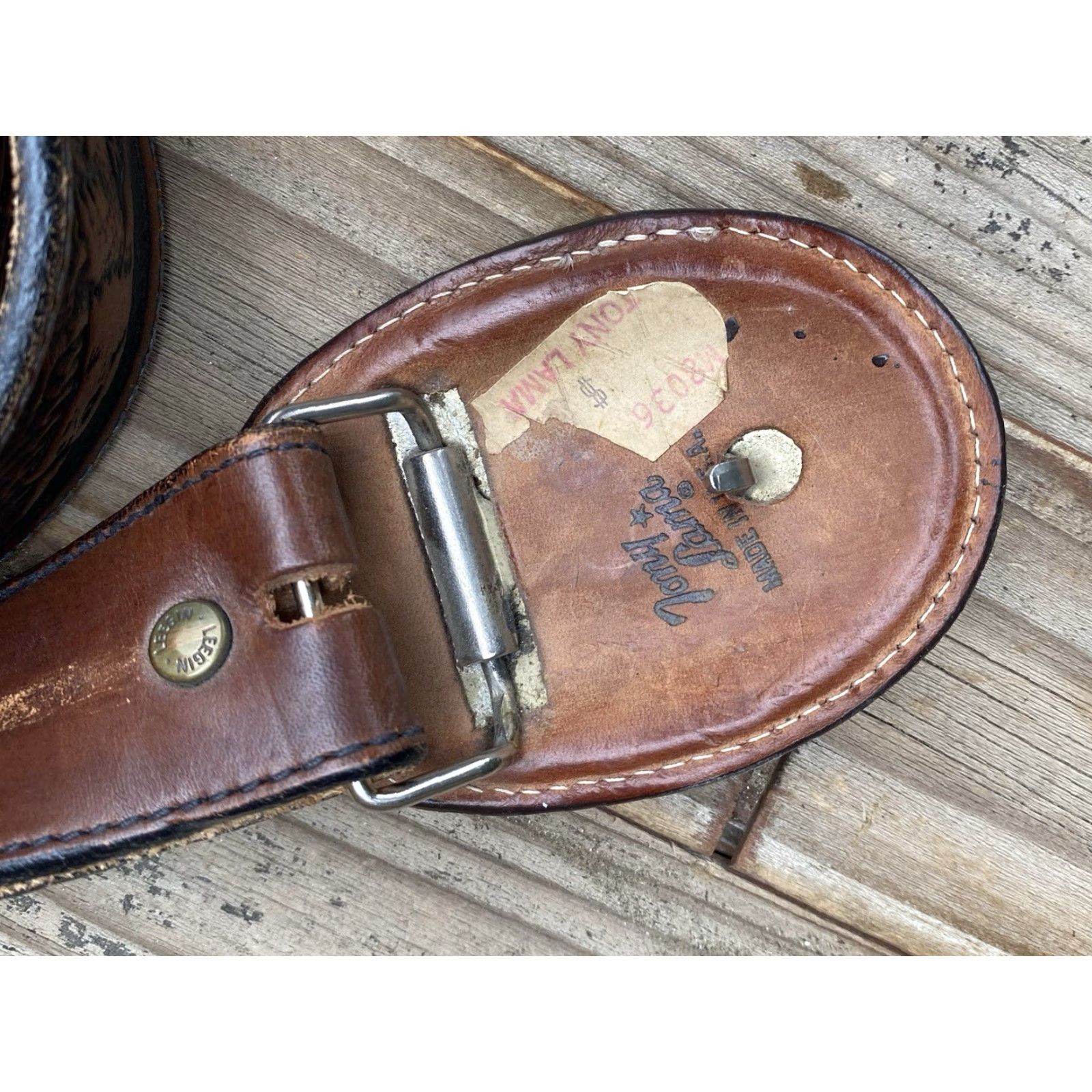 Tony Lama VINTAGE Tony Lama Belt Buckle Leather Belt Tooled Leather Belt Eagle Cowboy Core 38 Brown Unisex Adult Rockabilly 1970s Western Cowboy Theme Size ONE SIZE - 7 Thumbnail