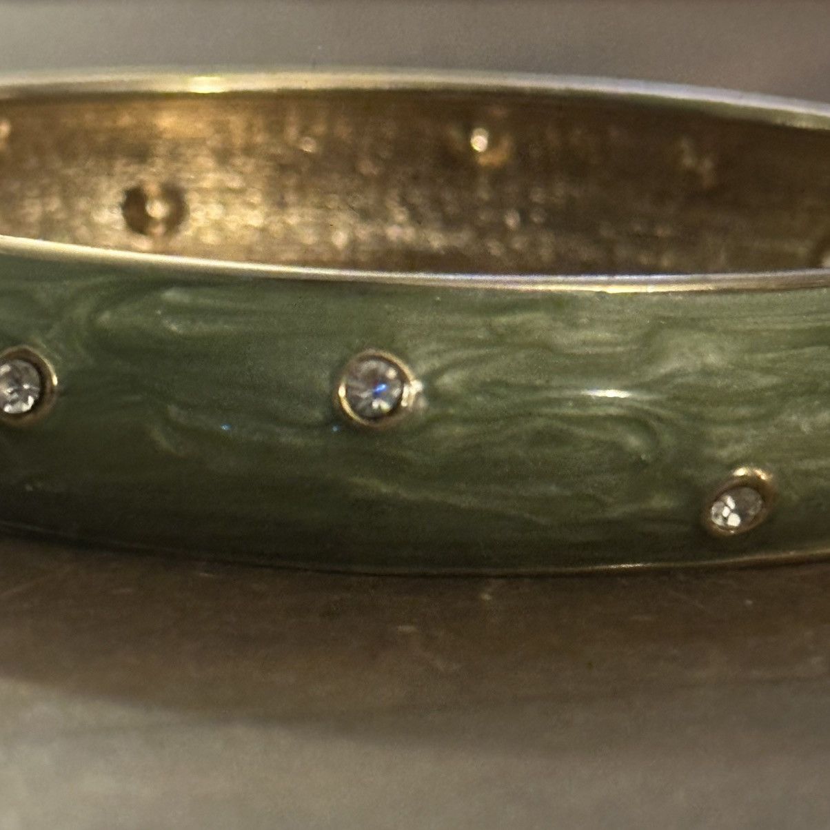 Other Olive green enamel rhinestone hinged bracelet Size ONE SIZE - 3 Thumbnail