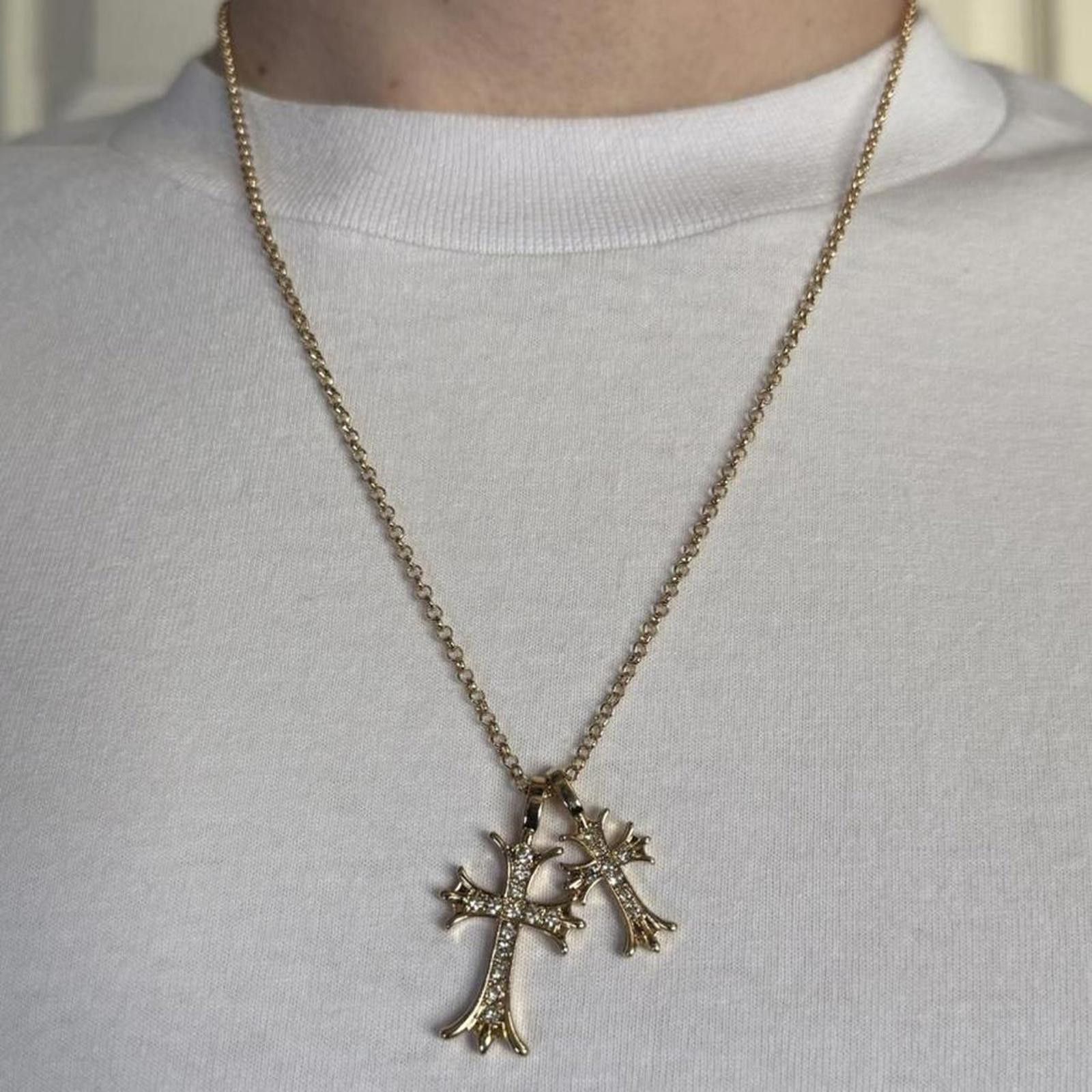 Other y2k style double cross rhinestone crystal gold necklace Size ONE SIZE - 5 Thumbnail