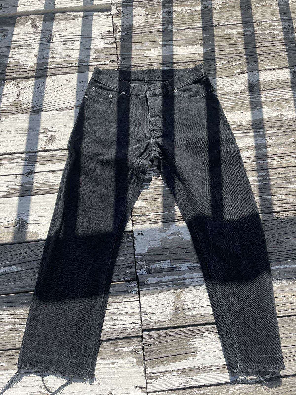 image of Helmut Lang Aw98 Trashed Coated Black Denim Jeans, Men's (Size 31)