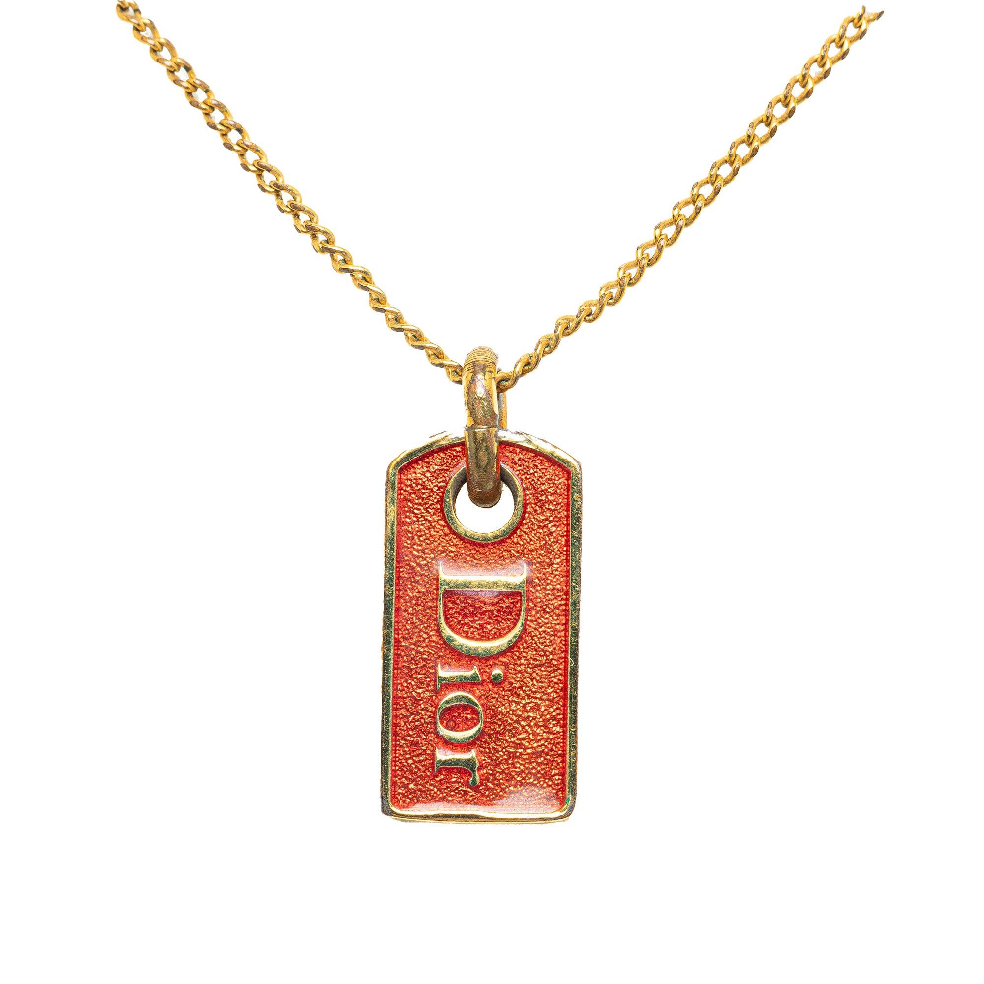 image of Dior Logo Plate Pendant Necklace Costume Necklace in Gold, Women's