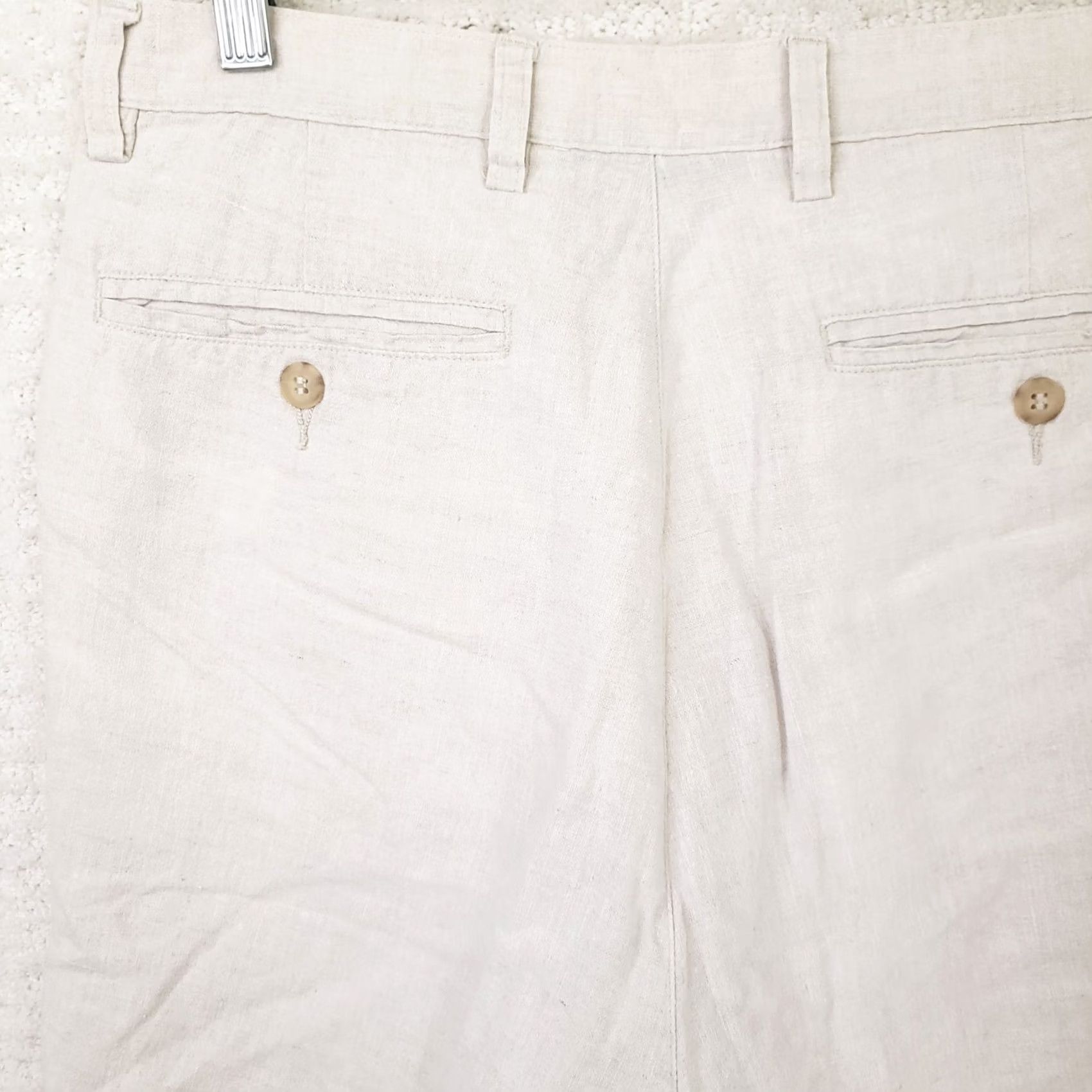 Vintage Britches Linen Blend Shorts Men's 34x7 Beige Pleated Front Flat Front Zip Casual Travel Beach Chino Breathable Lightweight Reg Size US 34 / EU 50 - 6 Thumbnail