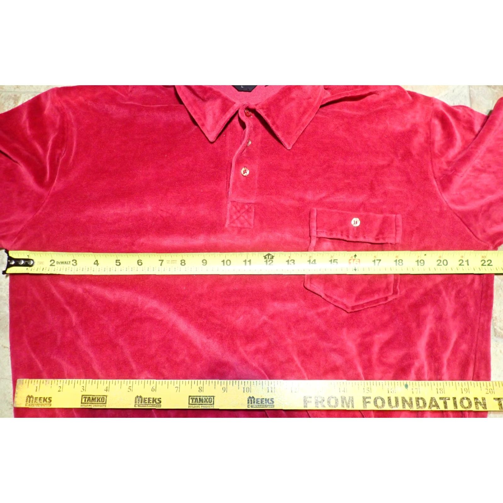 JCPenney VINTAGE JC Penney Polo Shirt Mens L Red Velour Long Sleeve Pocket Popover Shirt Burgundy RED 70s 60s Preppy Retro Rockabilly Vintage Mens L Size US L / EU 52-54 / 3 - 7 Thumbnail