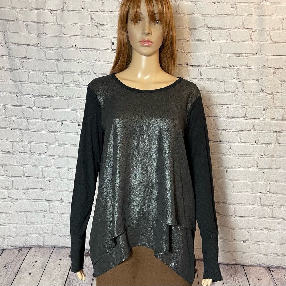 LOLA + SOPHIE Lola & Sophie Mixed Media Foil Chiffon Knit Long Sleeve Top Size L / US 10 / IT 46 - 1 Thumbnail