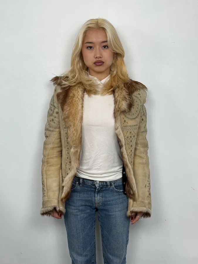 Roberto Cavalli 2000s Roberto Cavalli Ornament Fur Sherling Beige Jacket Size US S / EU 44-46 / 1 - 2 Thumbnail