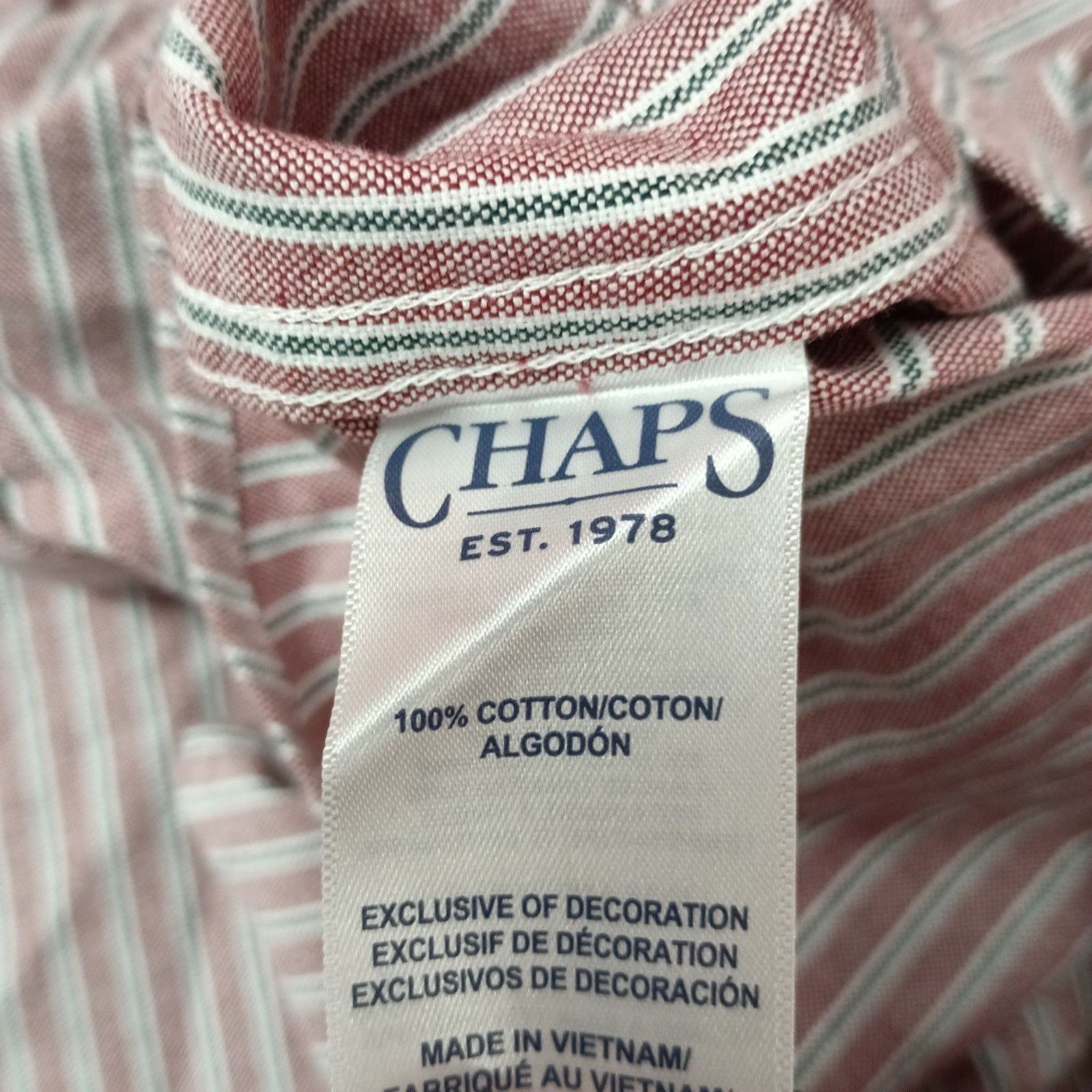 Chaps Chaps Seacoast Oxford Woven Shirt Mens L Pomegranate Striped Size US L / EU 52-54 / 3 - 7 Thumbnail