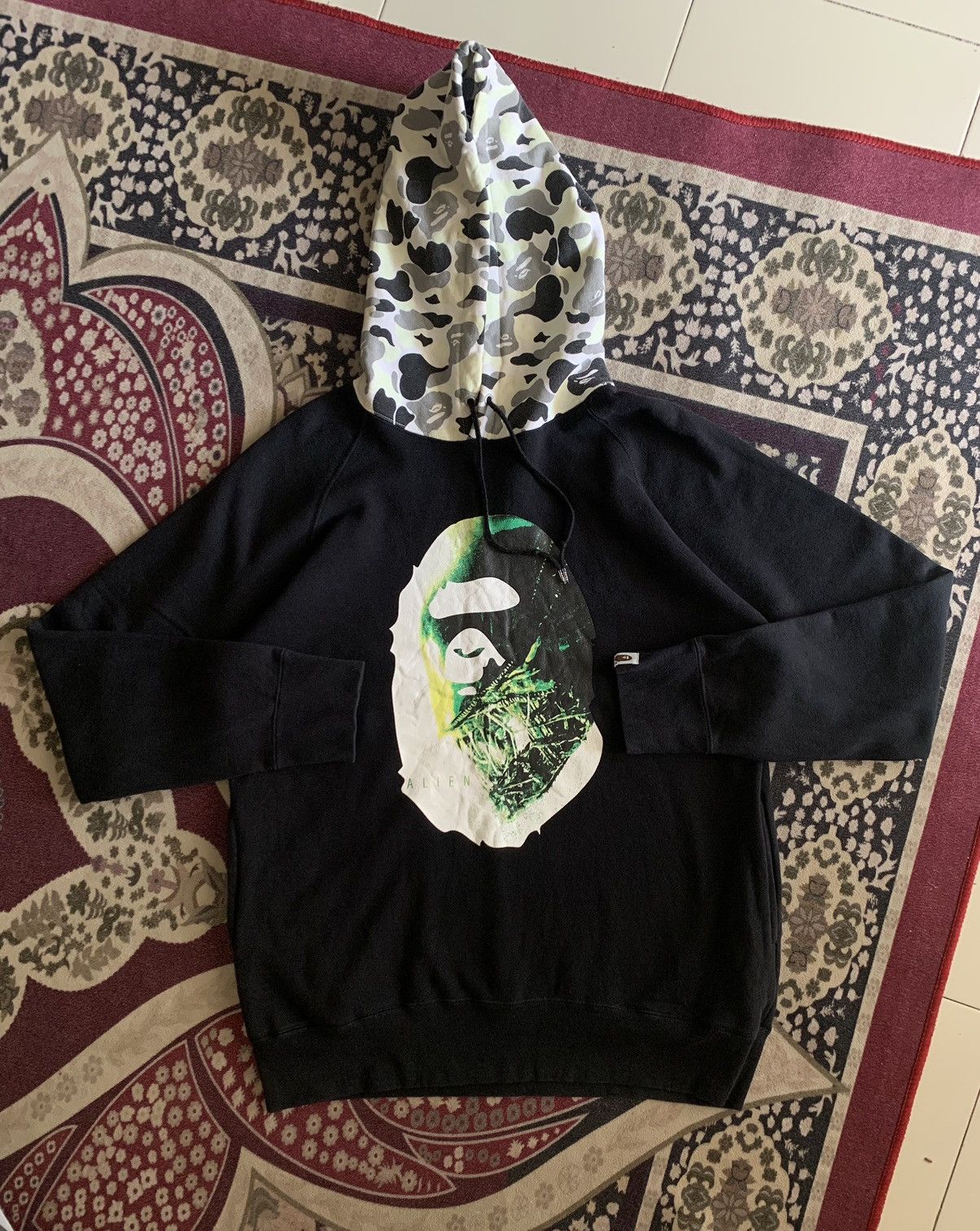 image of Bape X Alien Predator Pullover Hoodie in Black, Men's (Size XL)