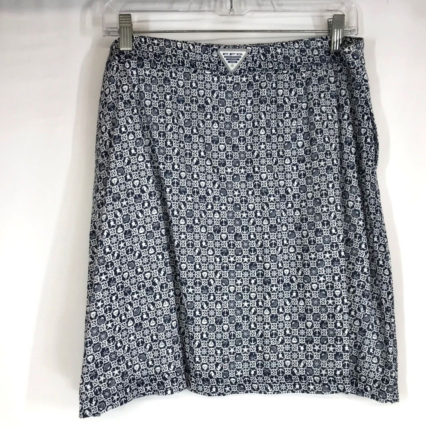 Nautica Columbia PFG Skirt Women Midi Navy White Nautical Sailboats Anchors Seashells Chiffon Skater Size 32" / US 10 / IT 46 - 4 Thumbnail