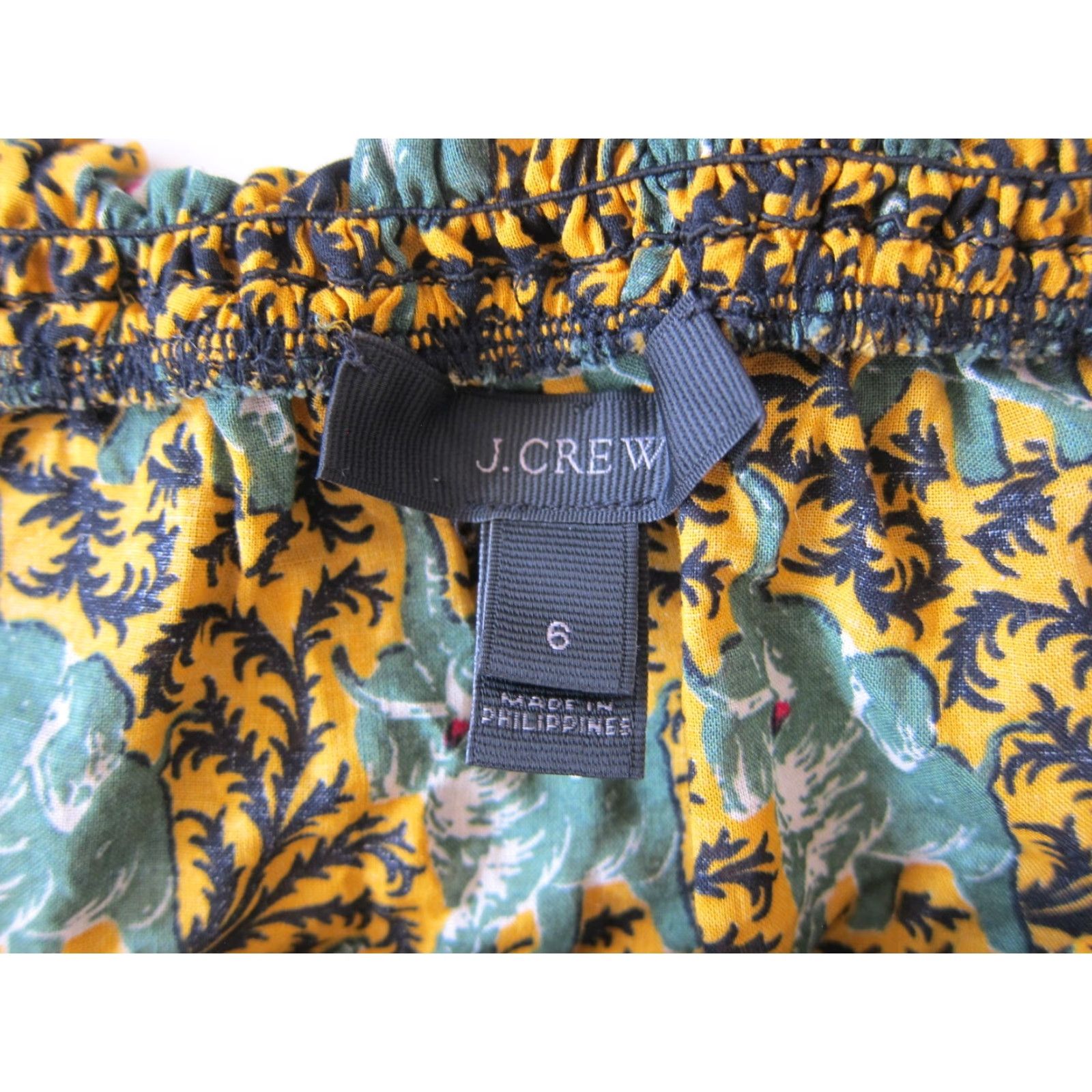 J.Crew J.Crew 100% Cotton Green Yellow Elephant Button Down Off Shoulder Blouse 6 Size M / US 6-8 / IT 42-44 - 6 Thumbnail