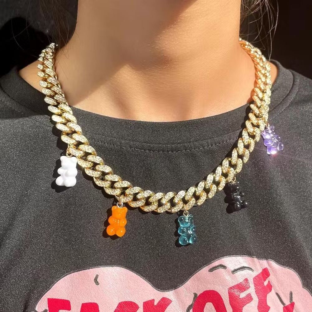 Other Gold Color Cuban Link Chain acrylic Bear Pendant Necklace Size ONE SIZE - 3 Thumbnail