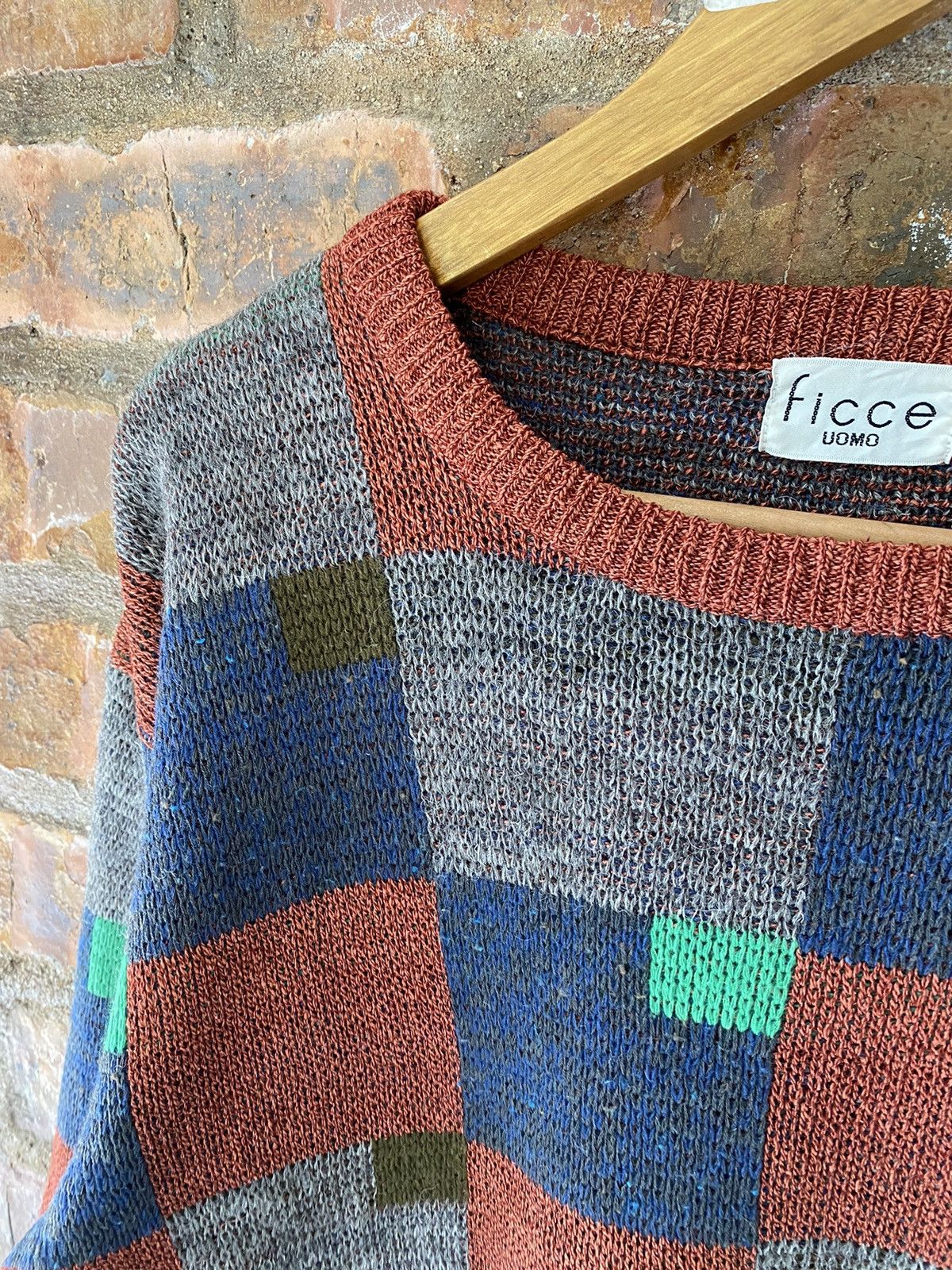 Yoshiyuki Konishi 1980s FICCE patchwork wool knit Size US M / EU 48-50 / 2 - 6 Thumbnail
