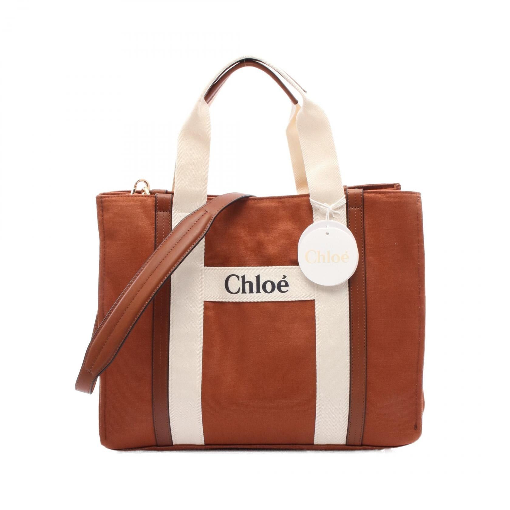 Chloe Chloe Mothers Bag Handbag Tote Canvas Leather Brown Off White Size ONE SIZE - 1 Thumbnail