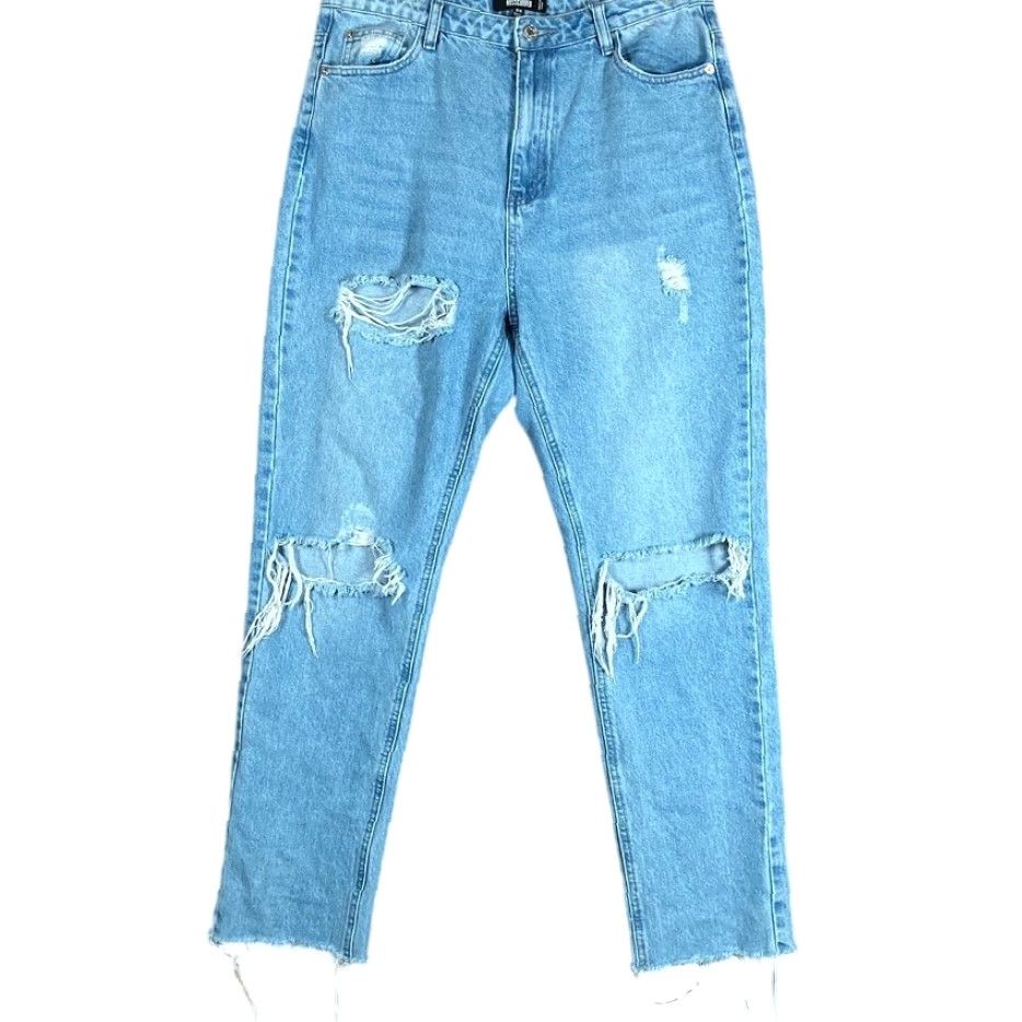 Missguided Missguided Jeans Blue Denim High Rise Straight Distressed 10 Women’s Regular 5-Pocket Design Size 24" / US 00 / IT 34 - 2 Thumbnail