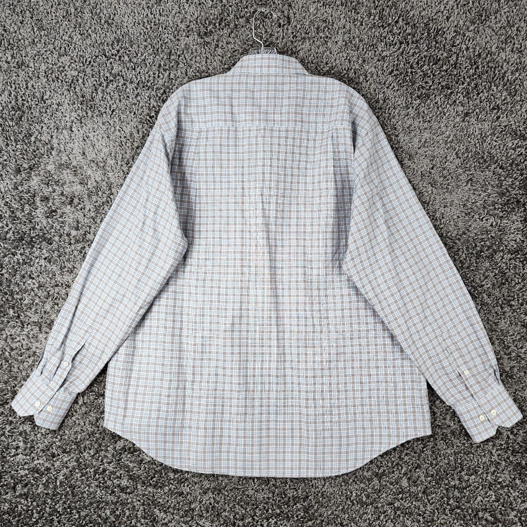 David Donahue DAVID DONAHUE Dress Shirt Mens Gray Blue Plaid Long Sleeve 2XL Cotton Shirt Size 2XL Mens Size 48R - 7 Thumbnail
