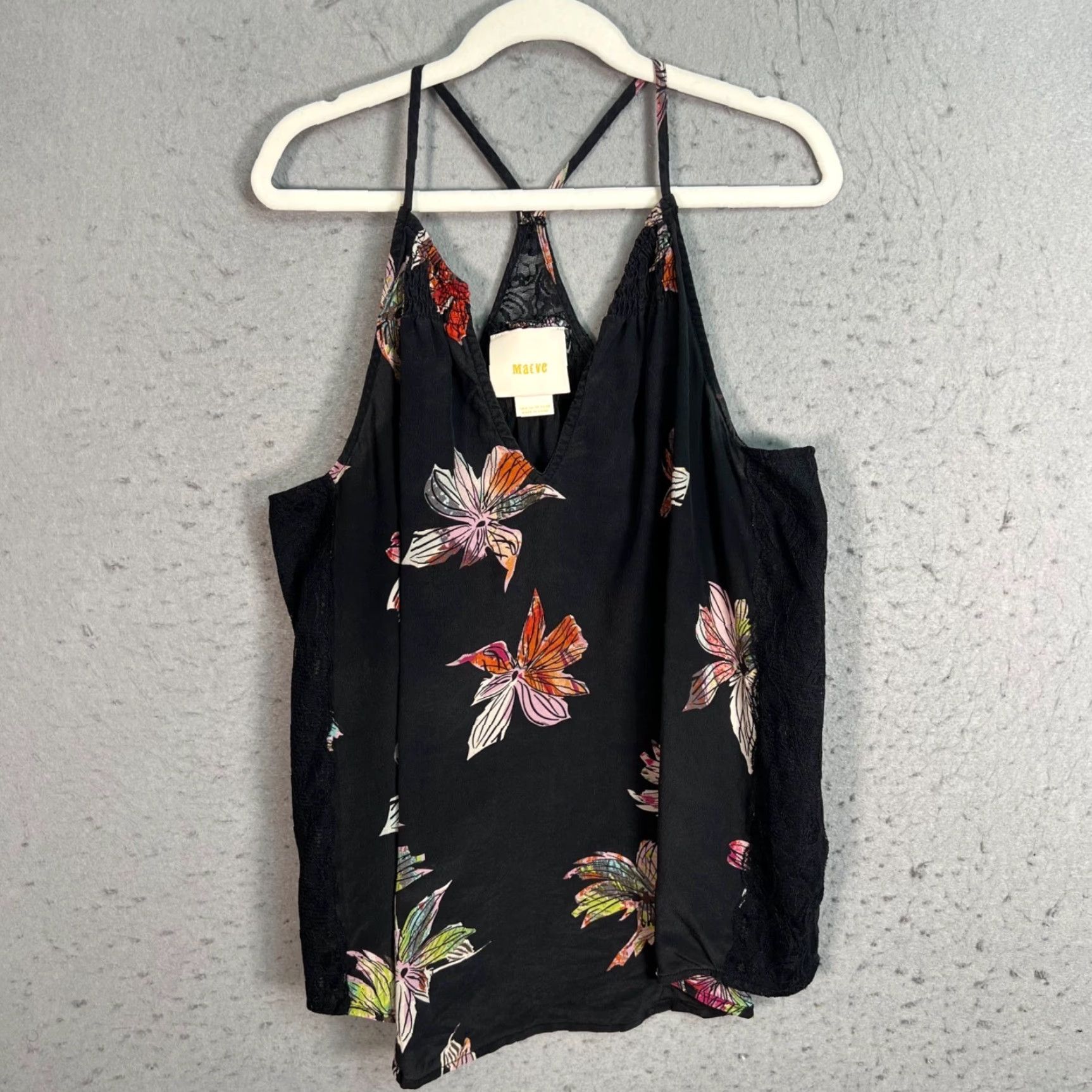 Vintage Maeve Camisole Tank Womens 6 Black Floral Lace 100% Silk Silk Polyester Sleeveless Pullover Casual Floral Flower Spring Summer Women Size M / US 6-8 / IT 42-44 - 2 Thumbnail
