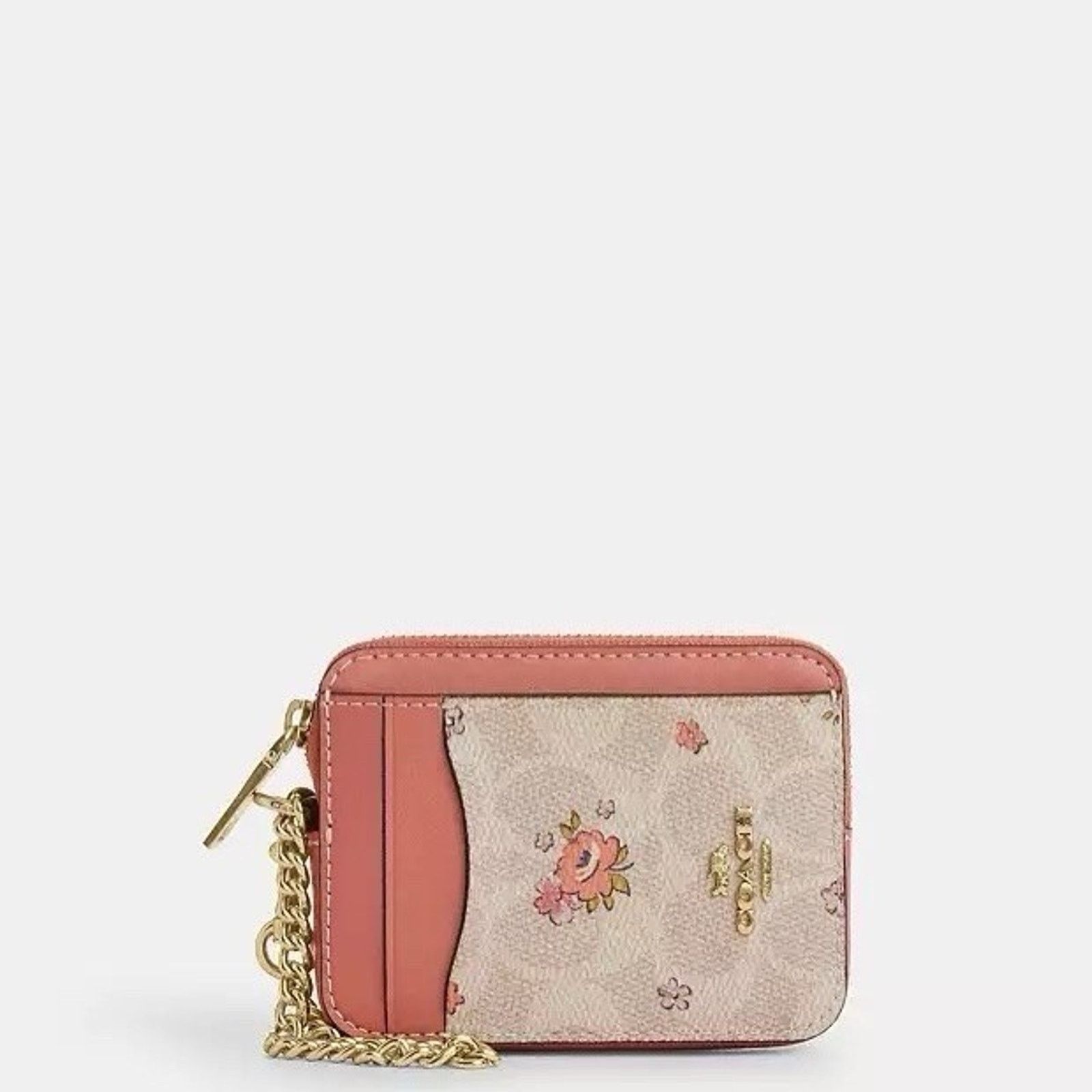 Coach NWT Coach Zip Card Case With Floral Print CAU45 Gold/Sand Size ONE SIZE - 7 Thumbnail