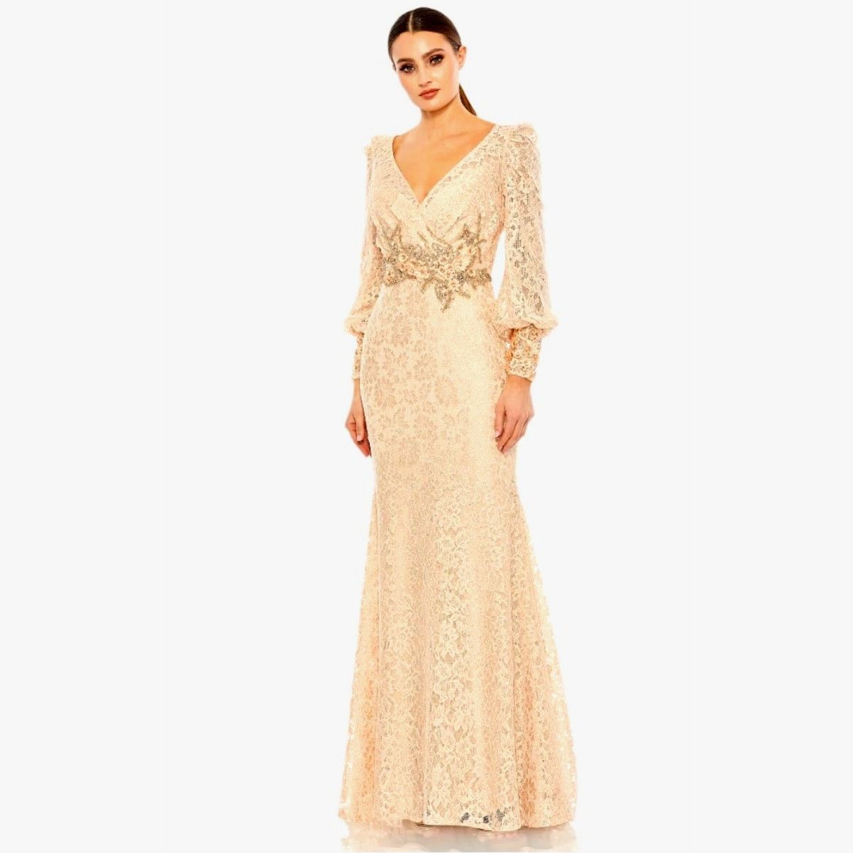 Other Mac Duggal Lace V Neck Embellished Gown Blush size 12 Size XL / US 12-14 / IT 48-50 - 3 Thumbnail