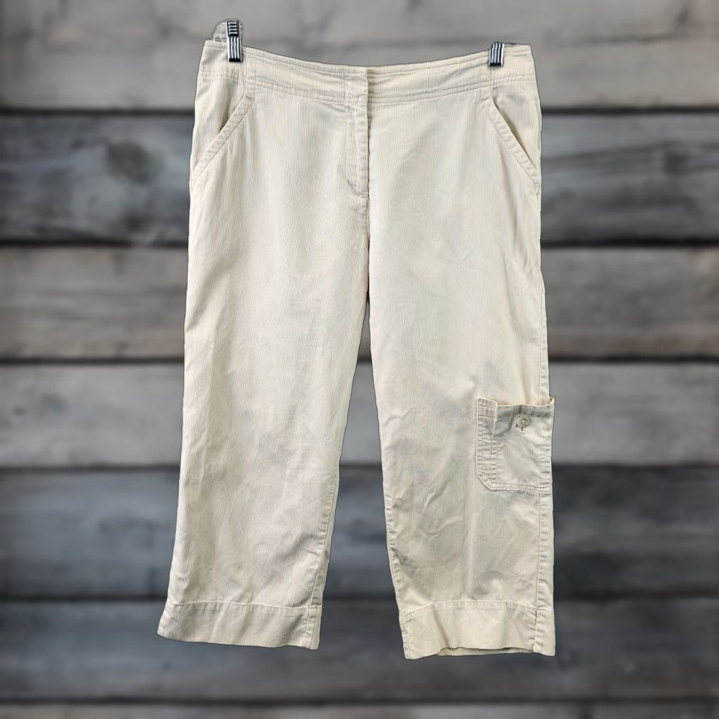 J. Jill J Jill Womens Cropped Pants Sz 10 Beige Mid Rise Cargo Pocket Cotton Pants Womens 10 Beige Crop Pockets Size 32" / US 10 / IT 46 - 1 Thumbnail
