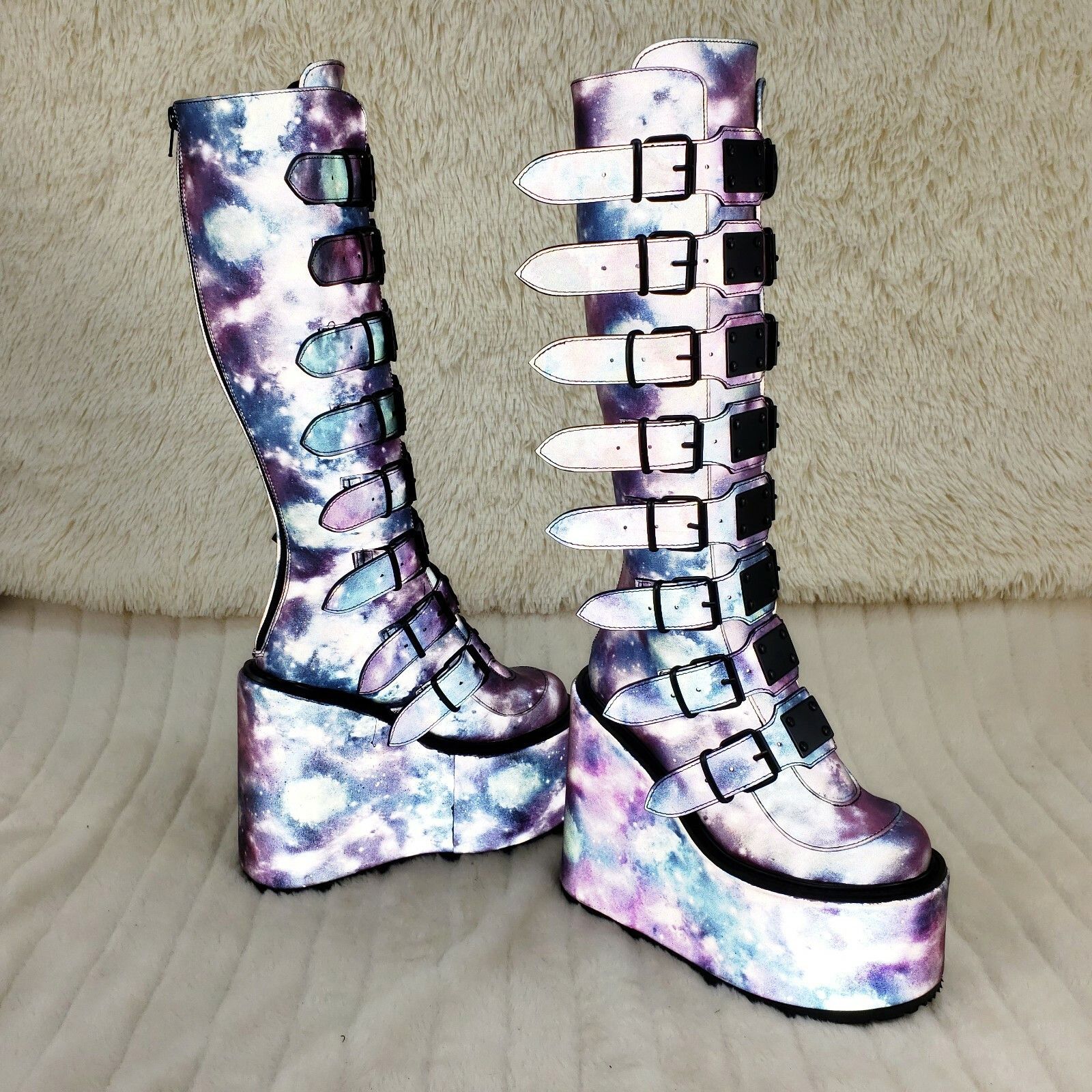 Demonia Cult DEMONIA Swing 815 Reflective Cosmic Goth Knee Boot 5.5" Plat Size US 6 / IT 36 - 5 Thumbnail