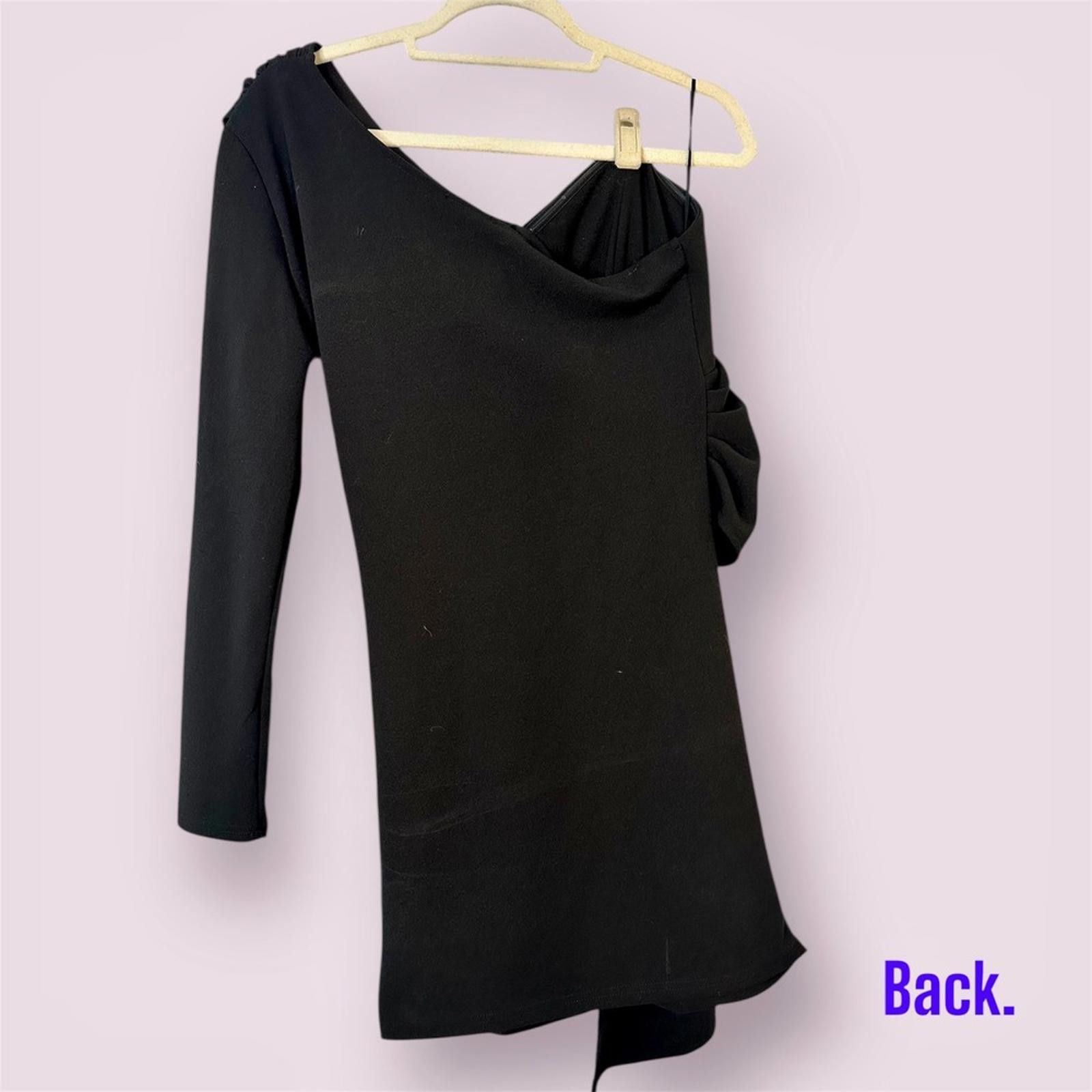 Designer One Shoulder Mini Dress Ruched Bodycon Cocktail Party Black Size M / US 6-8 / IT 42-44 - 3 Thumbnail