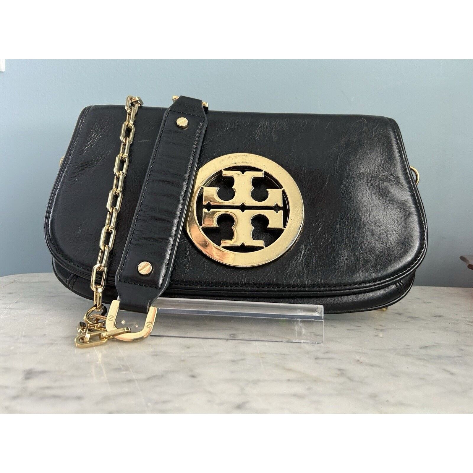 Tory Burch Tory Burch Reva Black Leather Crossbody Clutch Purse Bag Size ONE SIZE - 2 Thumbnail