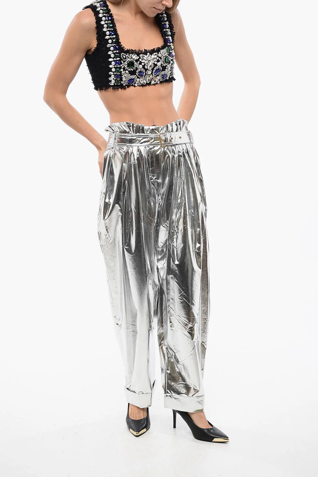 Balmain og1mm0326 High-Waisted Baggy-Fit Trousers in Sliver Size 26" / US 2 / IT 38 - 4 Thumbnail