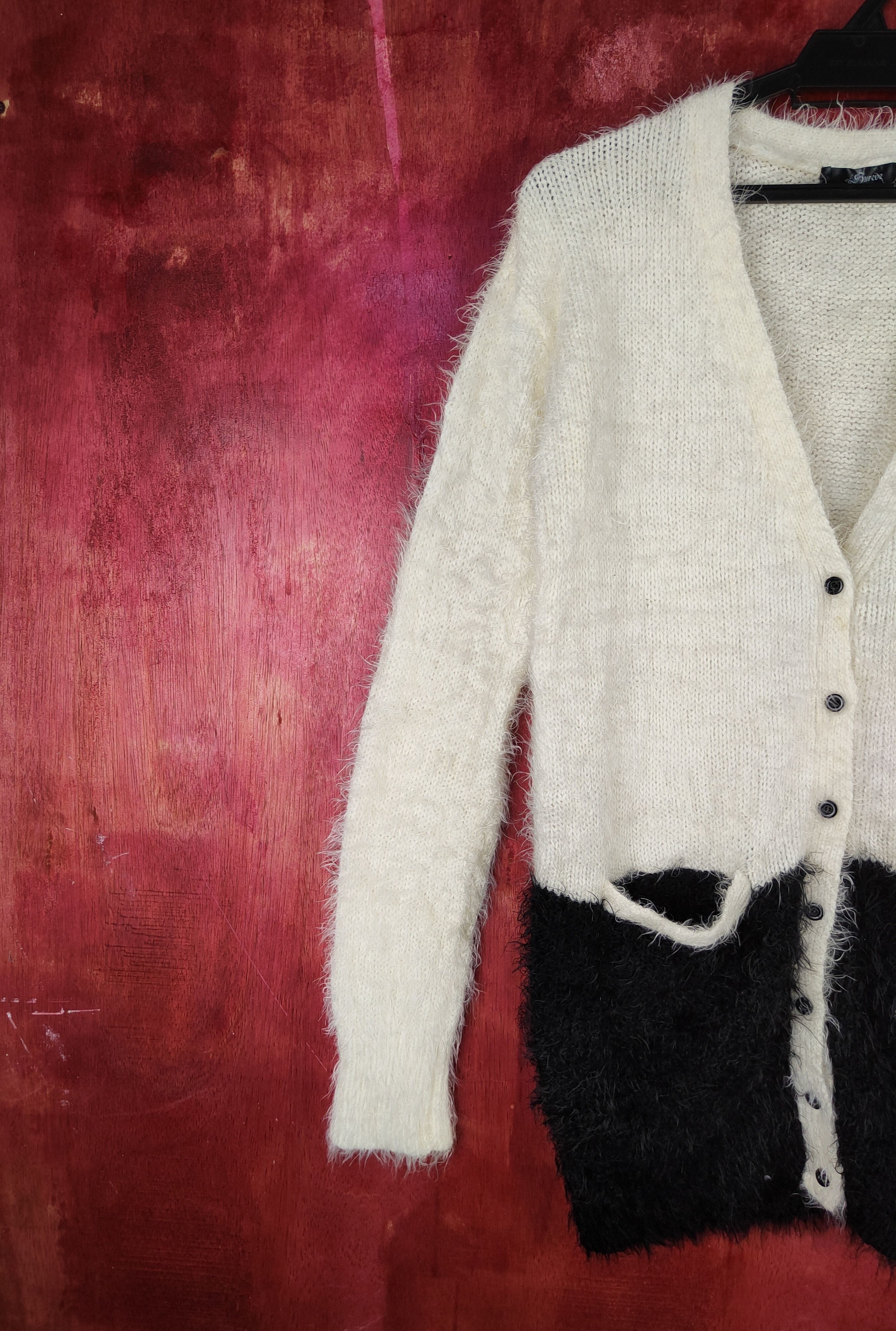 Homespun Knitwear Sureve Black Shag Shaggy Fur Mohair Knitwear Cardigan #S2069 Size M / US 6-8 / IT 42-44 - 3 Thumbnail