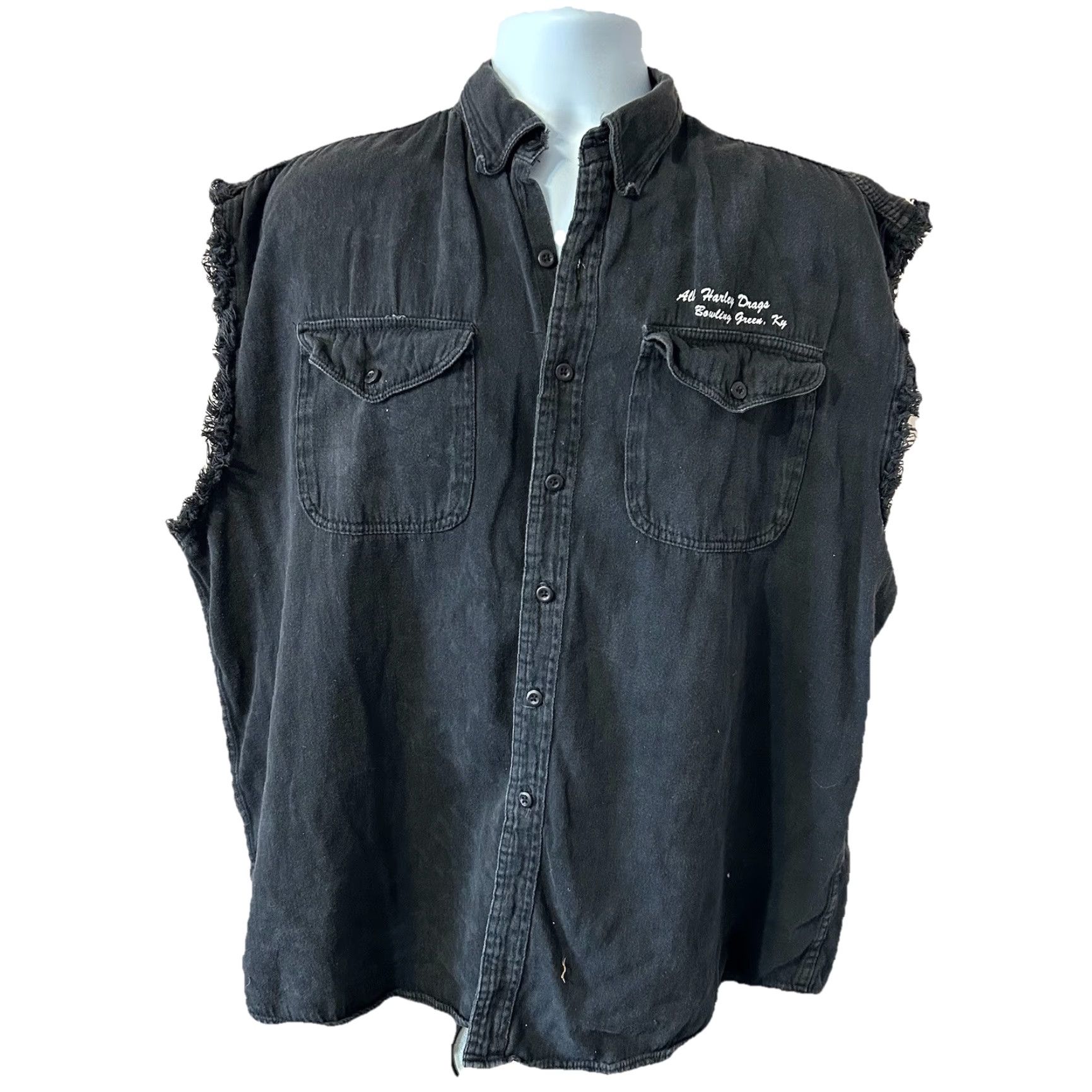 Harley Davidson VINTAGE Harley Davidson Unik Denim Button Up Vest Men 3XL Black Bowling Green Kentucky Size US XXL / EU 58 / 5 - 2 Thumbnail