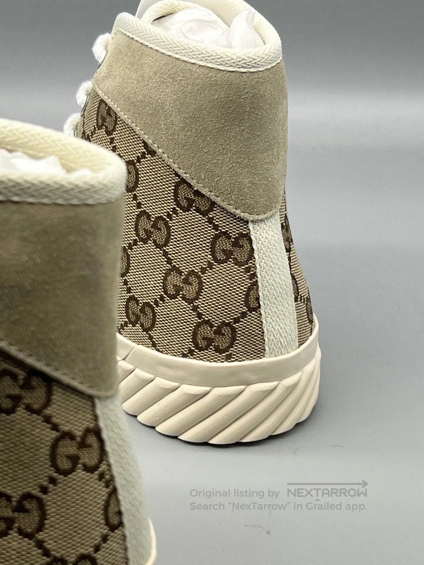 Gucci gucci beige high-top canvas leather sneakers. Size US 6.5 / EU 39-40 - 4 Thumbnail
