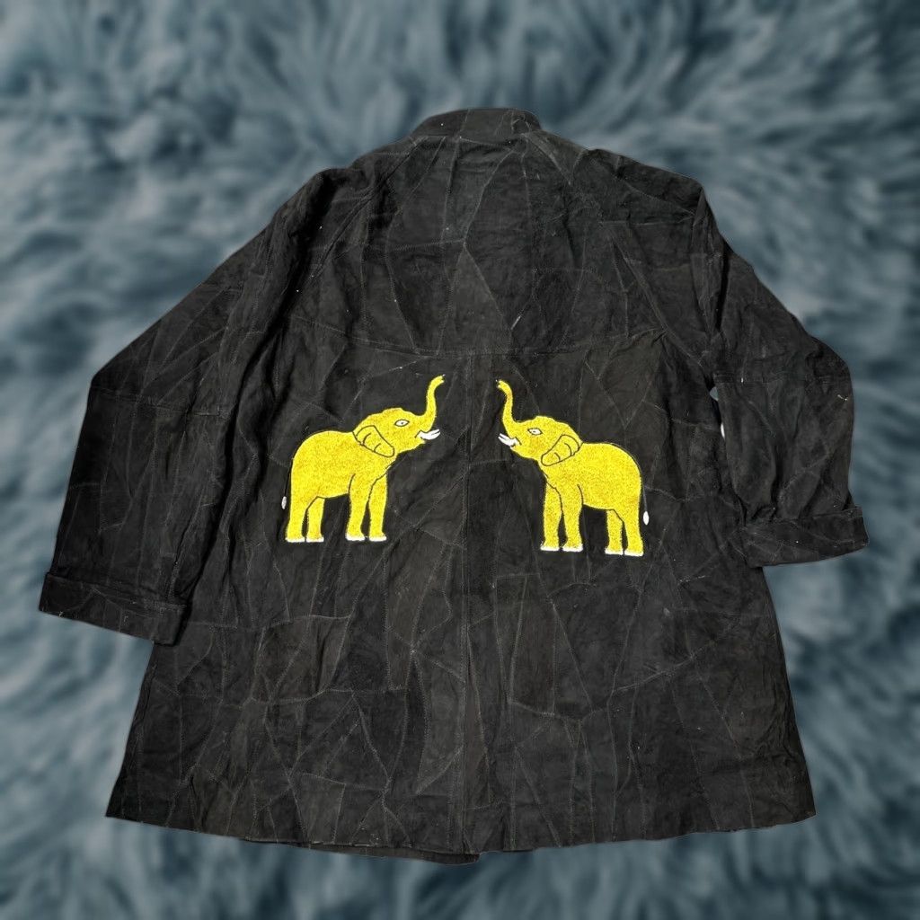 Vintage VINTAGE The African Star Leather Coat Jacket OSFA Womens Medium Elephant Black Yellow Coat Size M / US 6-8 / IT 42-44 - 1 Thumbnail