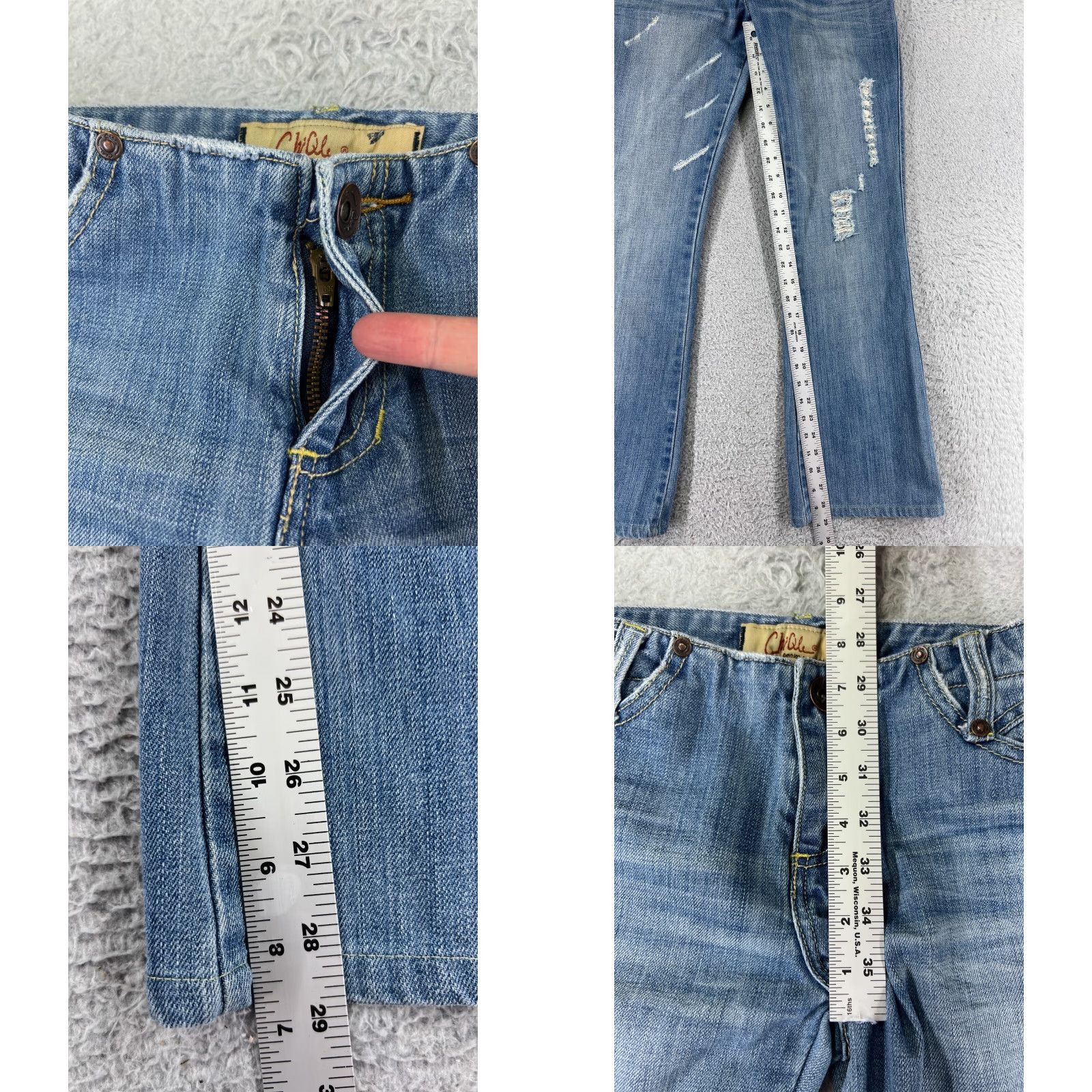 Denime Chi Ole Jeans Womens 28x29 Blue Denim Distressed 100% Cotton Bootcut 5-Pocket Regular Size 7 Size 28" / US 6 / IT 42 - 8 Thumbnail