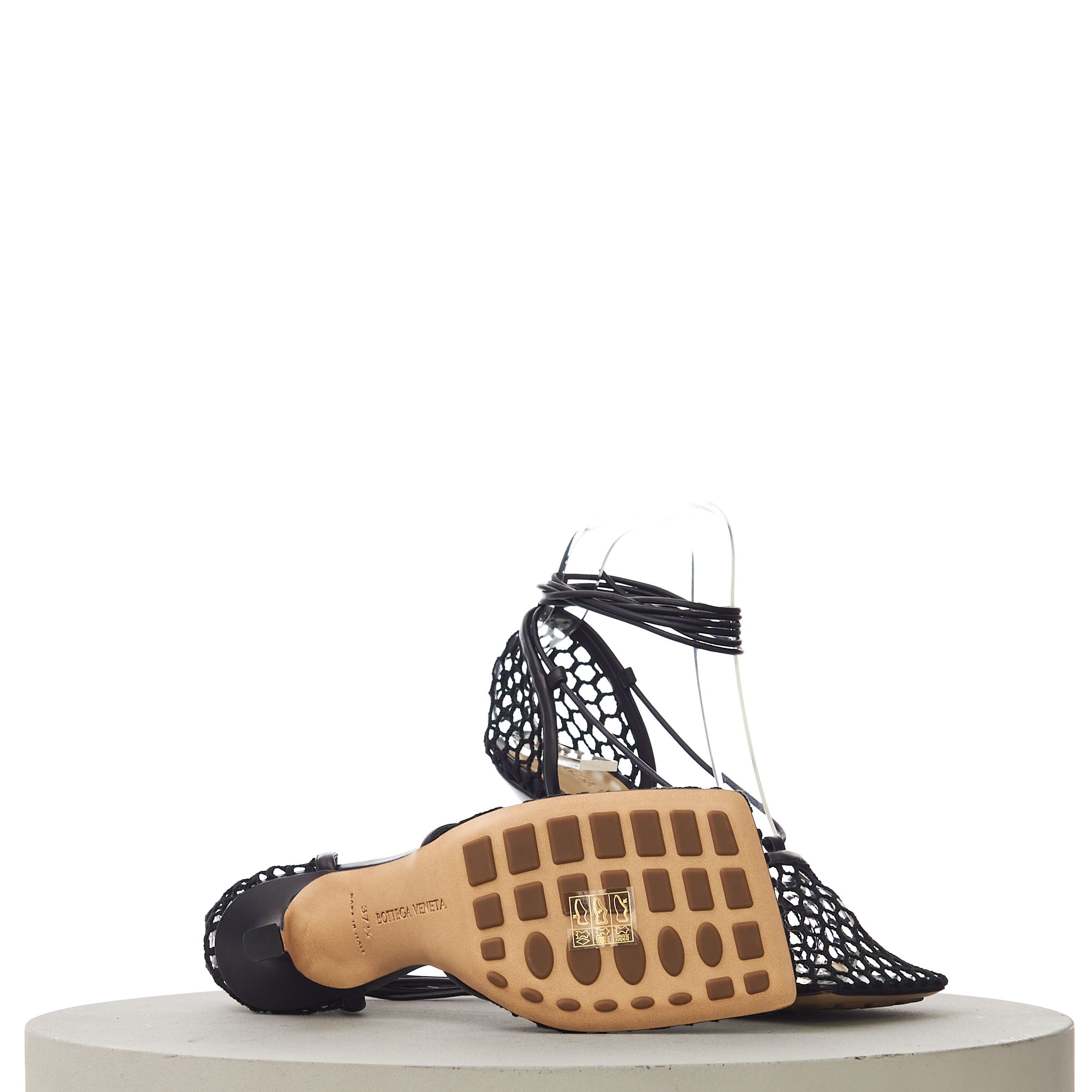 Bottega Veneta Stretch Lace-Up Sandals In Black Leather & Mesh Size US 8.5 / IT 38.5 - 10 Thumbnail