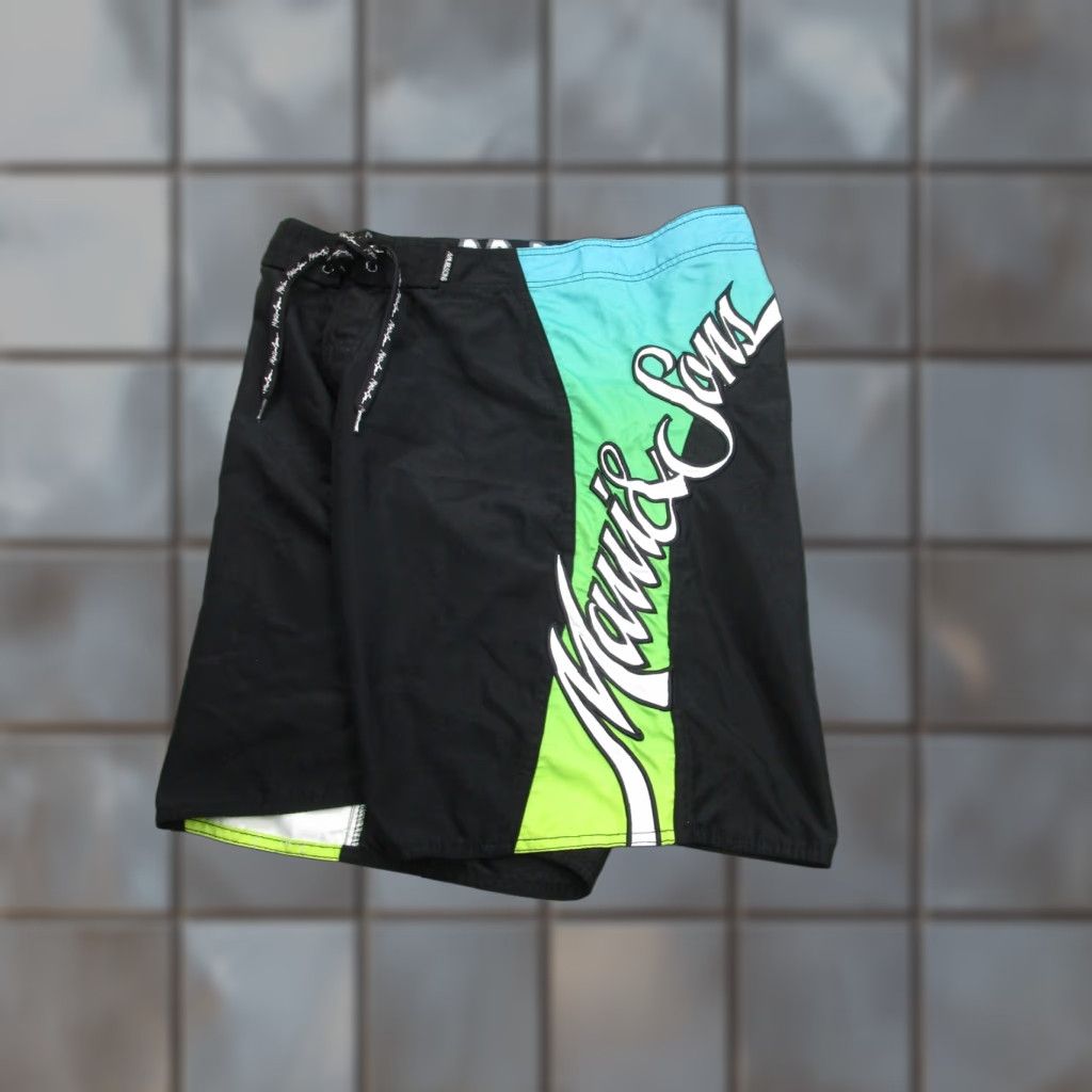 Vintage Maui & Sons Boardshorts Mens Adult 34 Black Green Surf Swim Trunks Baggy y2k Size US 34 / EU 50 - 1 Thumbnail