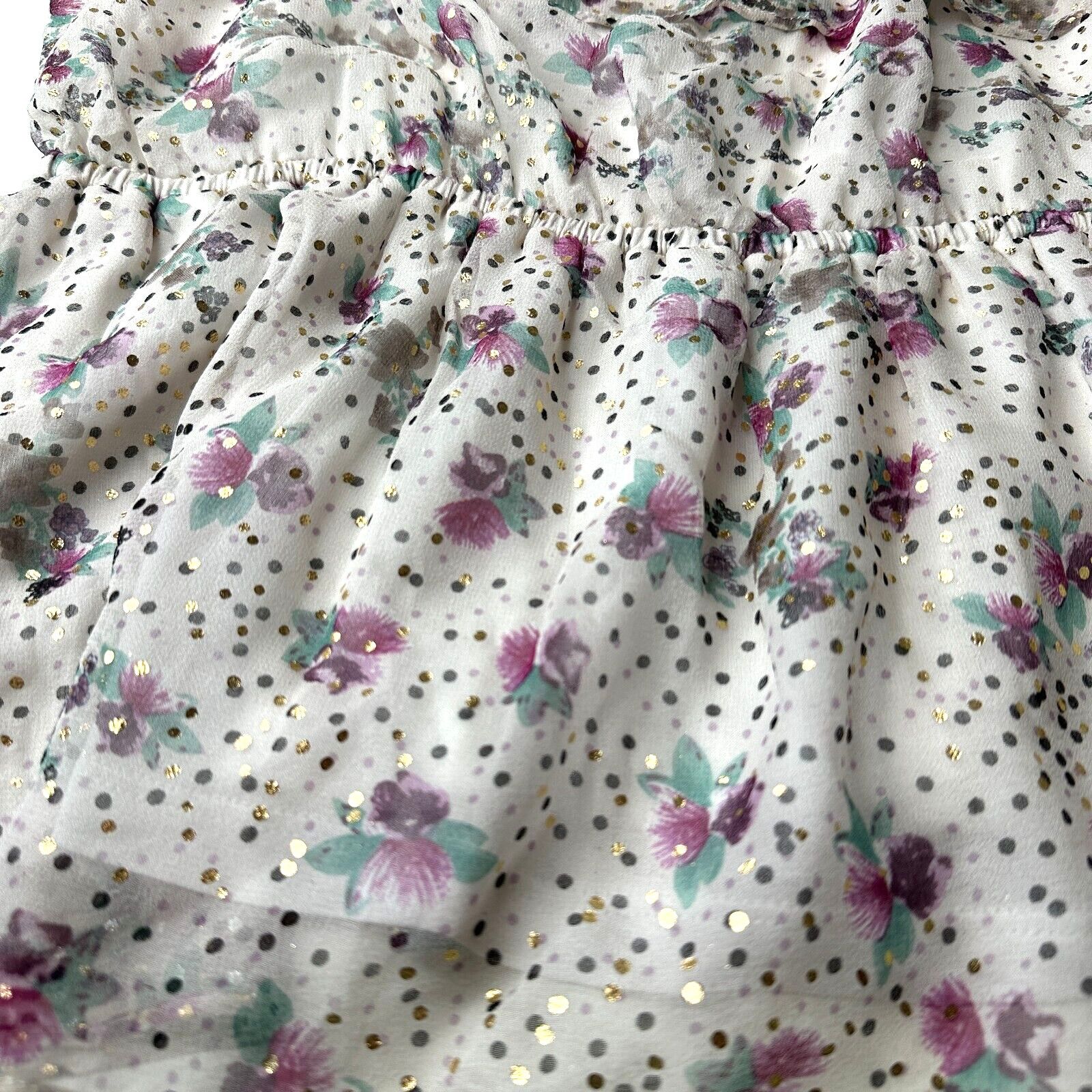 Other NWT Ella Moss White Purple Gold Dot Spaghetti Ruffle Top L Size L / US 10 / IT 46 - 4 Thumbnail