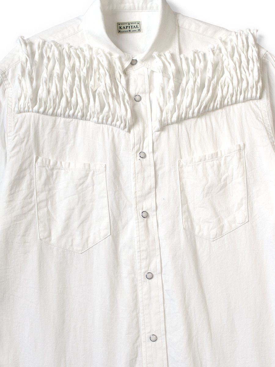 Kapital [3] 5.5oz Denim Fringe Husky Western Shirt in White Size US L / EU 52-54 / 3 - 10 Thumbnail