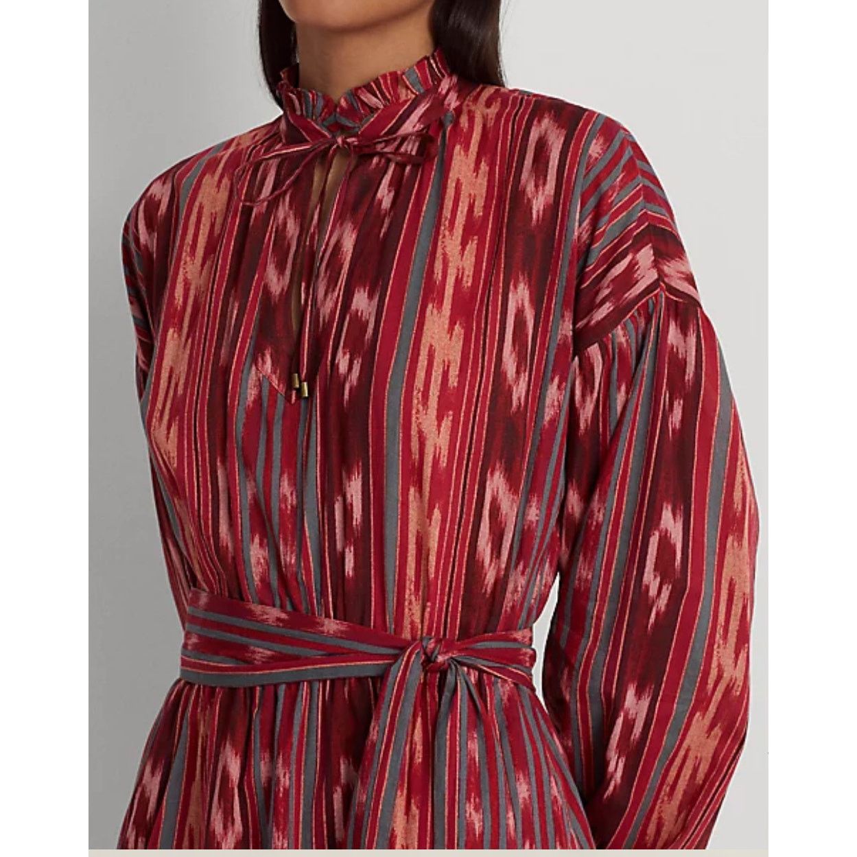 Lauren Ralph Lauren Lauren Ralph Lauren Geo-Stripe Belted Cotton Voile Dress Size XL / US 12-14 / IT 48-50 - 3 Thumbnail