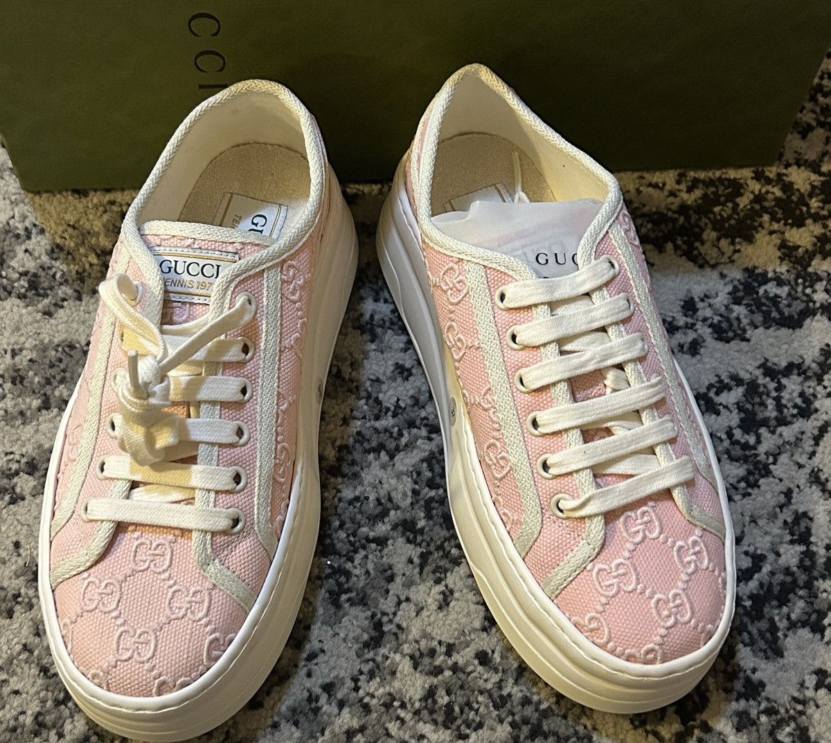 Gucci Gucci Tennis 1977 Pink GG Logo Embroidery Low Top Sneaker Size US 7 / IT 37 - 3 Thumbnail