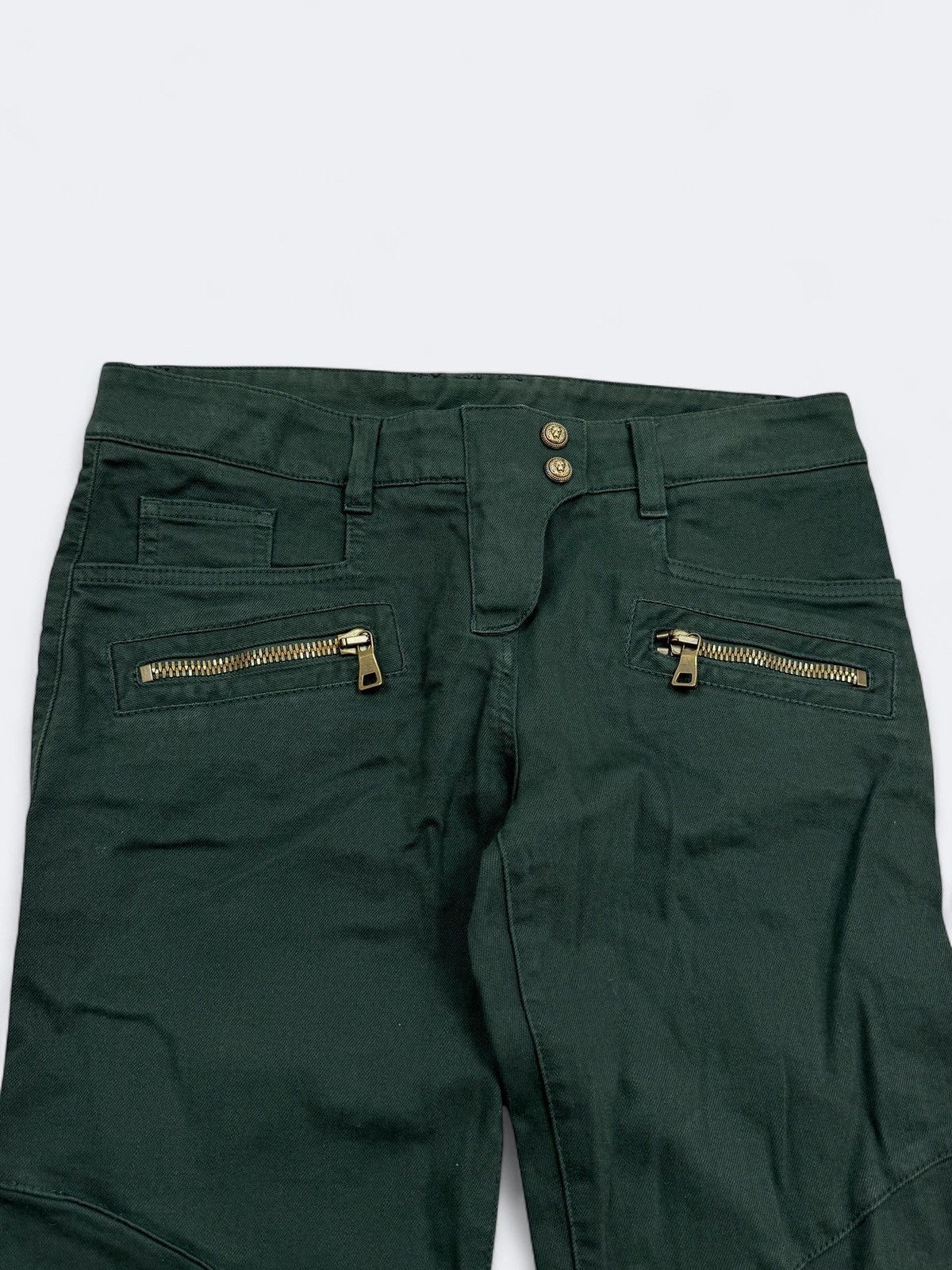 Balmain Balmain Dark Green Biker Skinny Jeans Pants Size 26" / US 2 / IT 38 - 2 Thumbnail