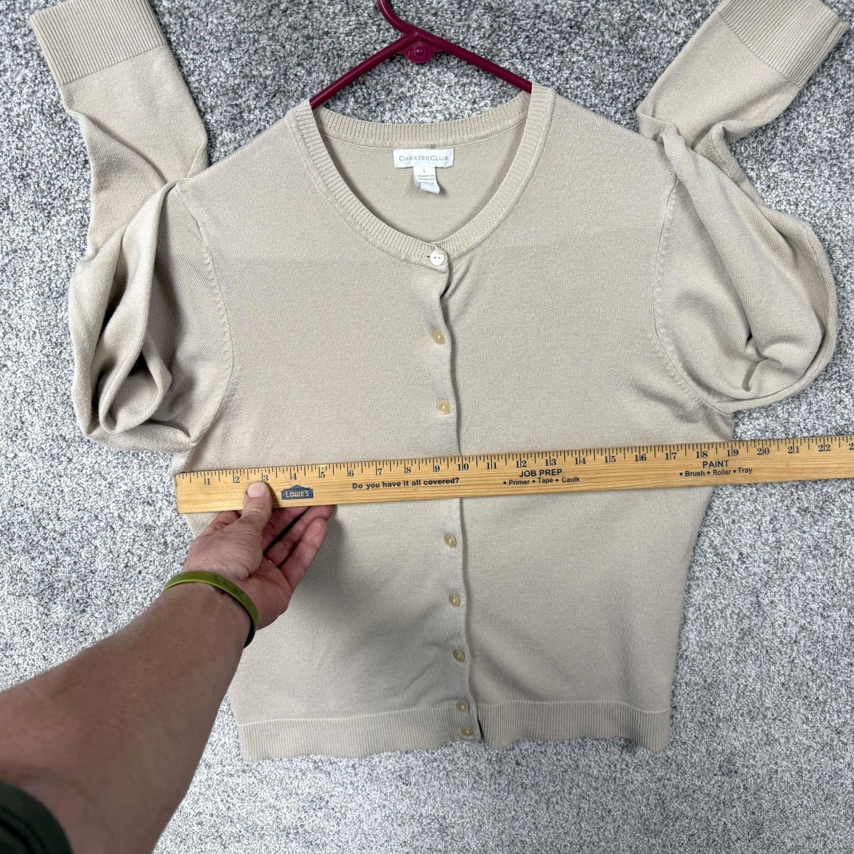Charter Club VINTAGE Charter Club Cardigan Shirt Womens L Beige Tan Lightweight Knit Crew Neck Button Front 70% Rayon 30% Nylon Fall Casual Tight-Knit Size L / US 10 / IT 46 - 4 Thumbnail