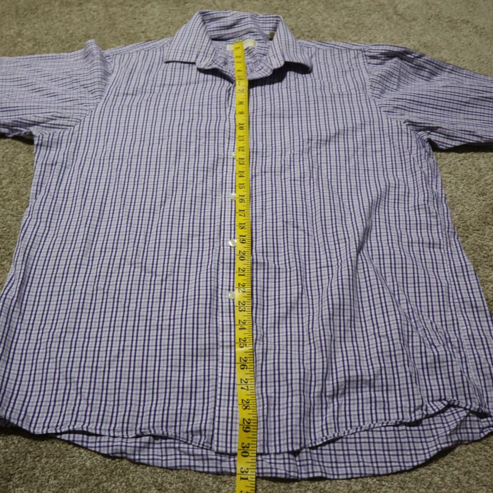Michael Kors VINTAGE Michael Kors Men's Casual Cotton Check Button-Down Shirt Long Sleeve Size 17 Purple Size 46R - 5 Thumbnail