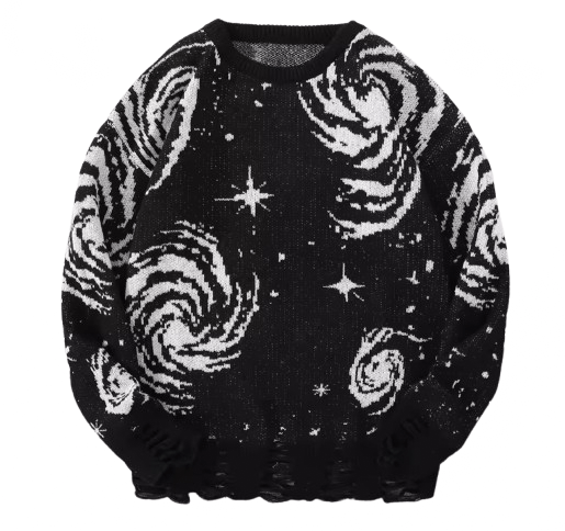 Japanese Brand Street Ripped Starry Sky Sweater Jacquard Knitted Sweatshirt Size US XL / EU 56 / 4 - 1 Thumbnail