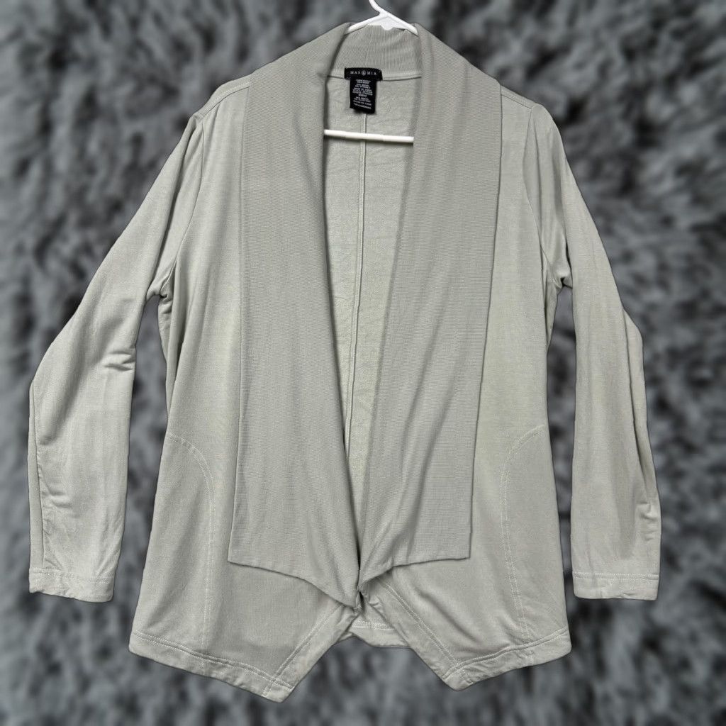 Vintage Max & Mia Cardigan Sweater M Green Women Slim Knit Jersey Open Front Pockets Lightweight All Seasons Fall Spring Winter Size M / US 6-8 / IT 42-44 - 1 Thumbnail
