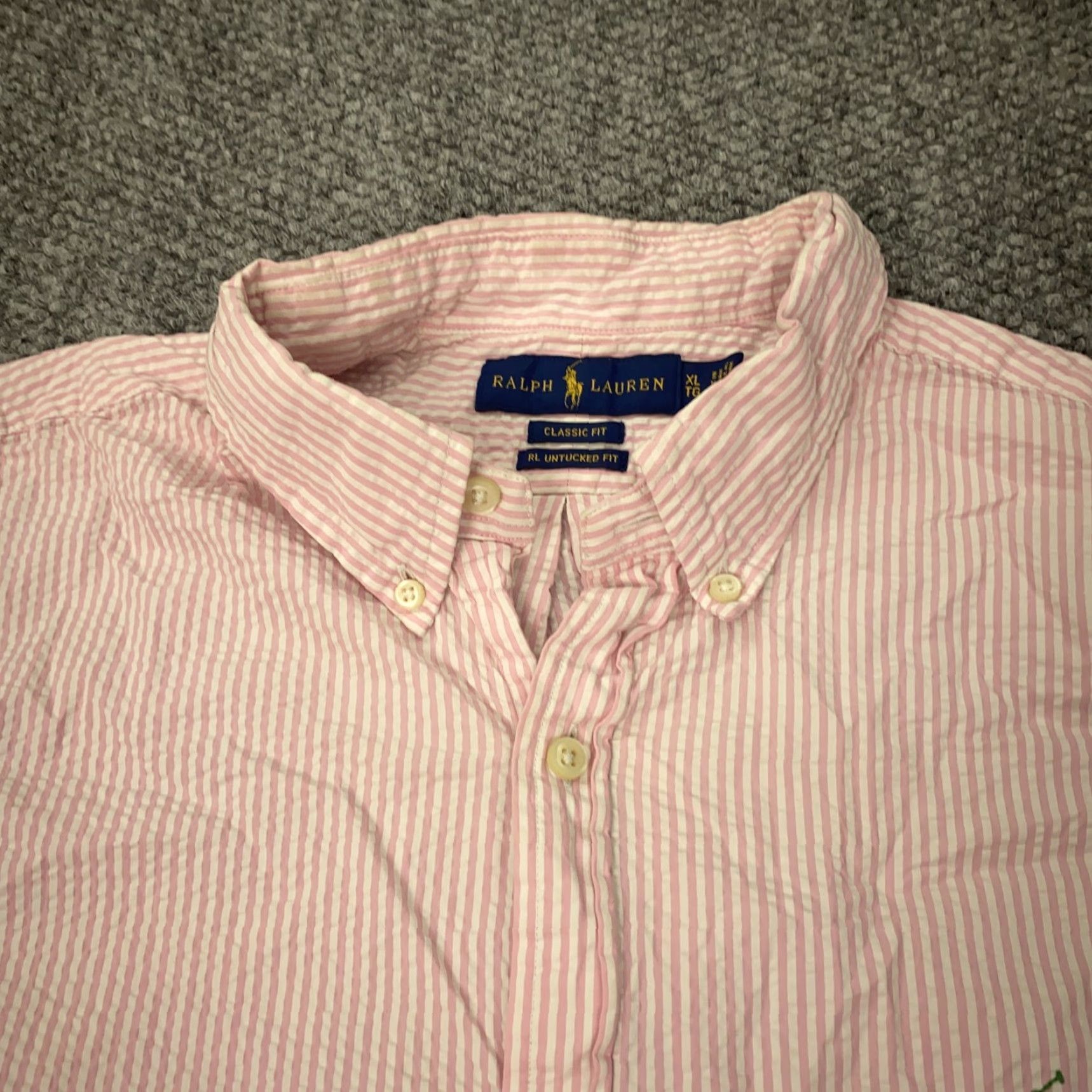 Ralph Lauren VINTAGE Ralph Lauren Polo Shirt Men XL Short Sleeve Striped Cotton Casual Golf White Pink Size US XL / EU 56 / 4 - 3 Thumbnail
