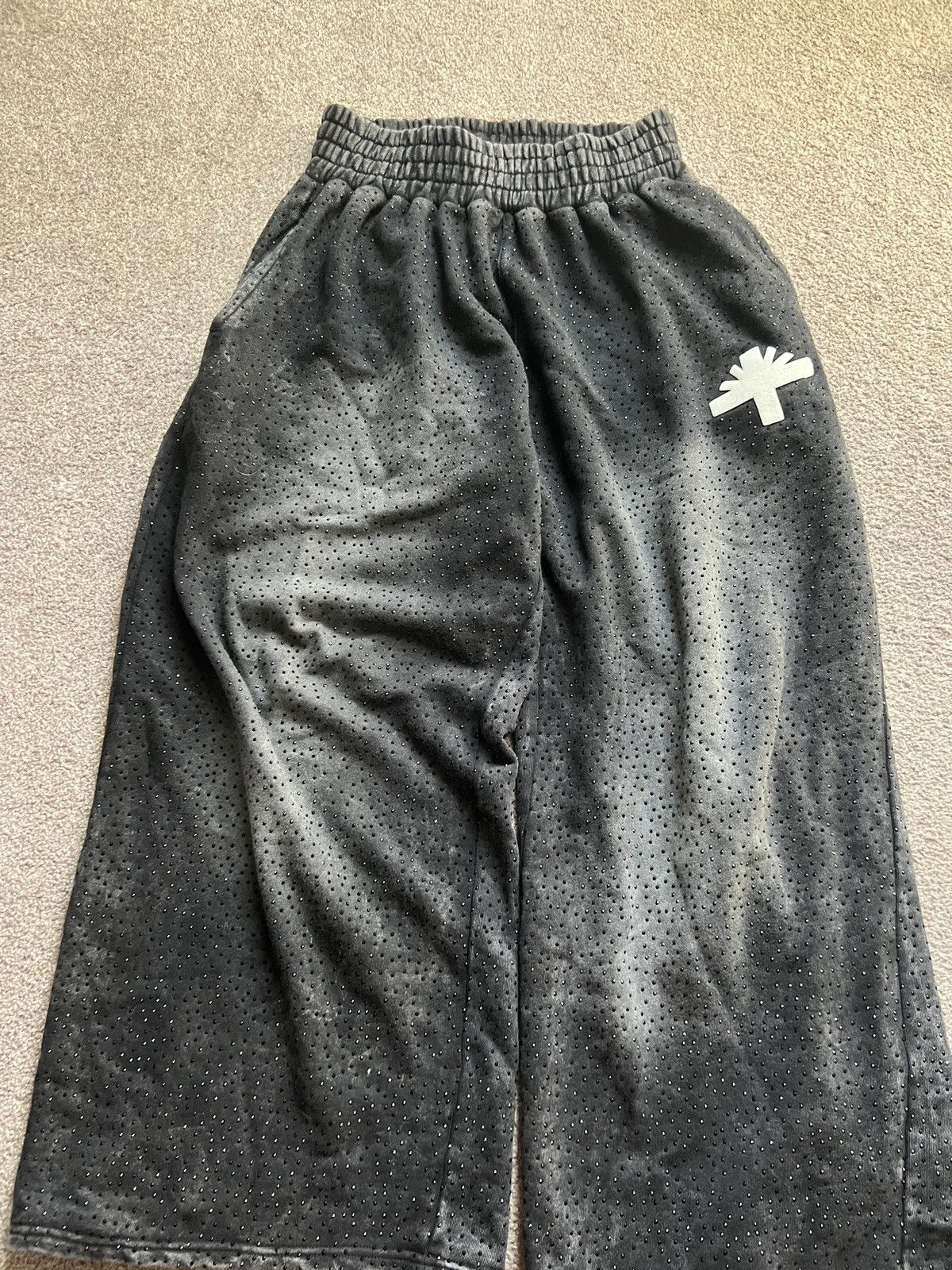 image of Vertabrae Black Crystal Embellished Sweatpants, Men's (Size 38)