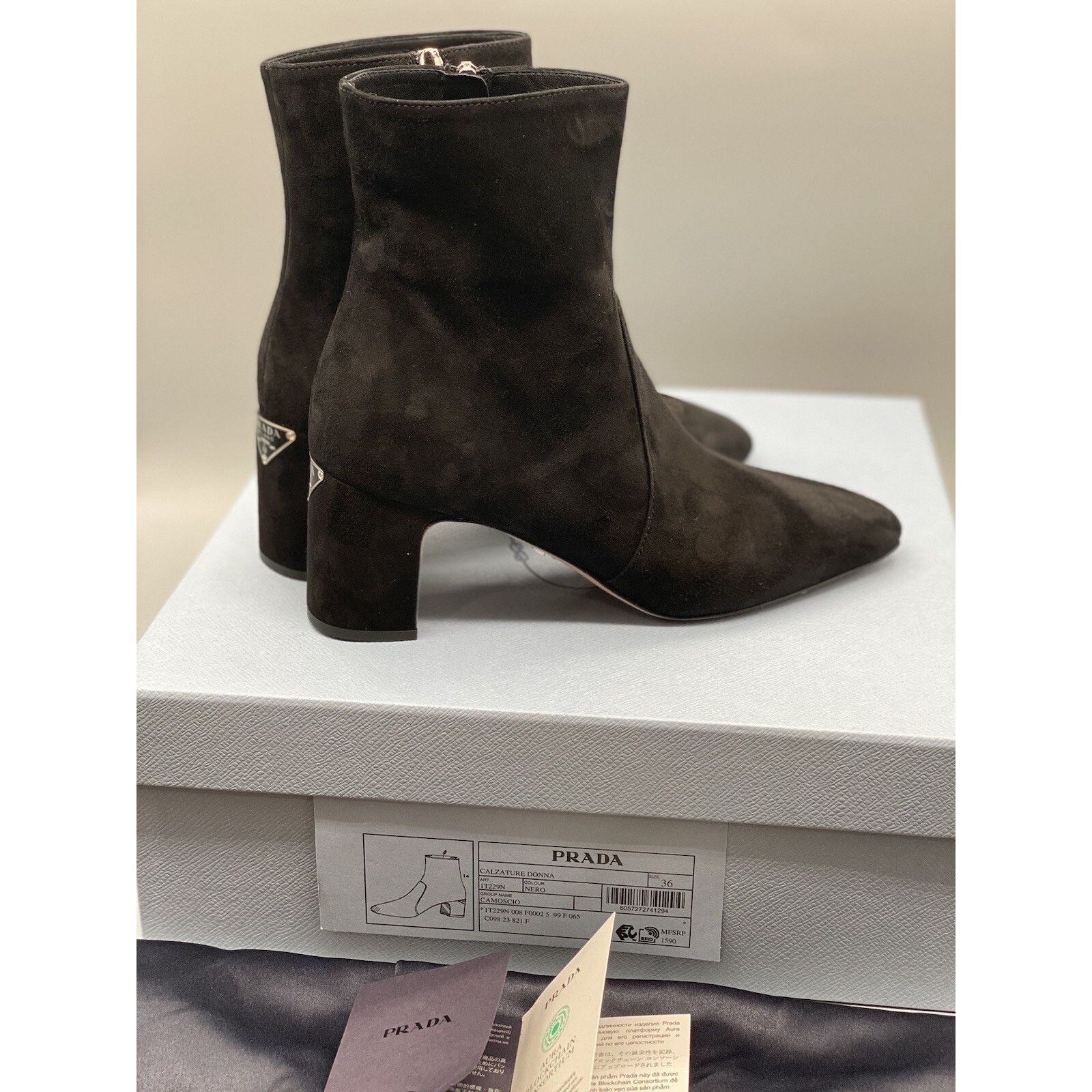Prada Prada Suede Block-Heel Ankle Booties sz. 36 EU (6 US) Size US 6 / IT 36 - 3 Thumbnail