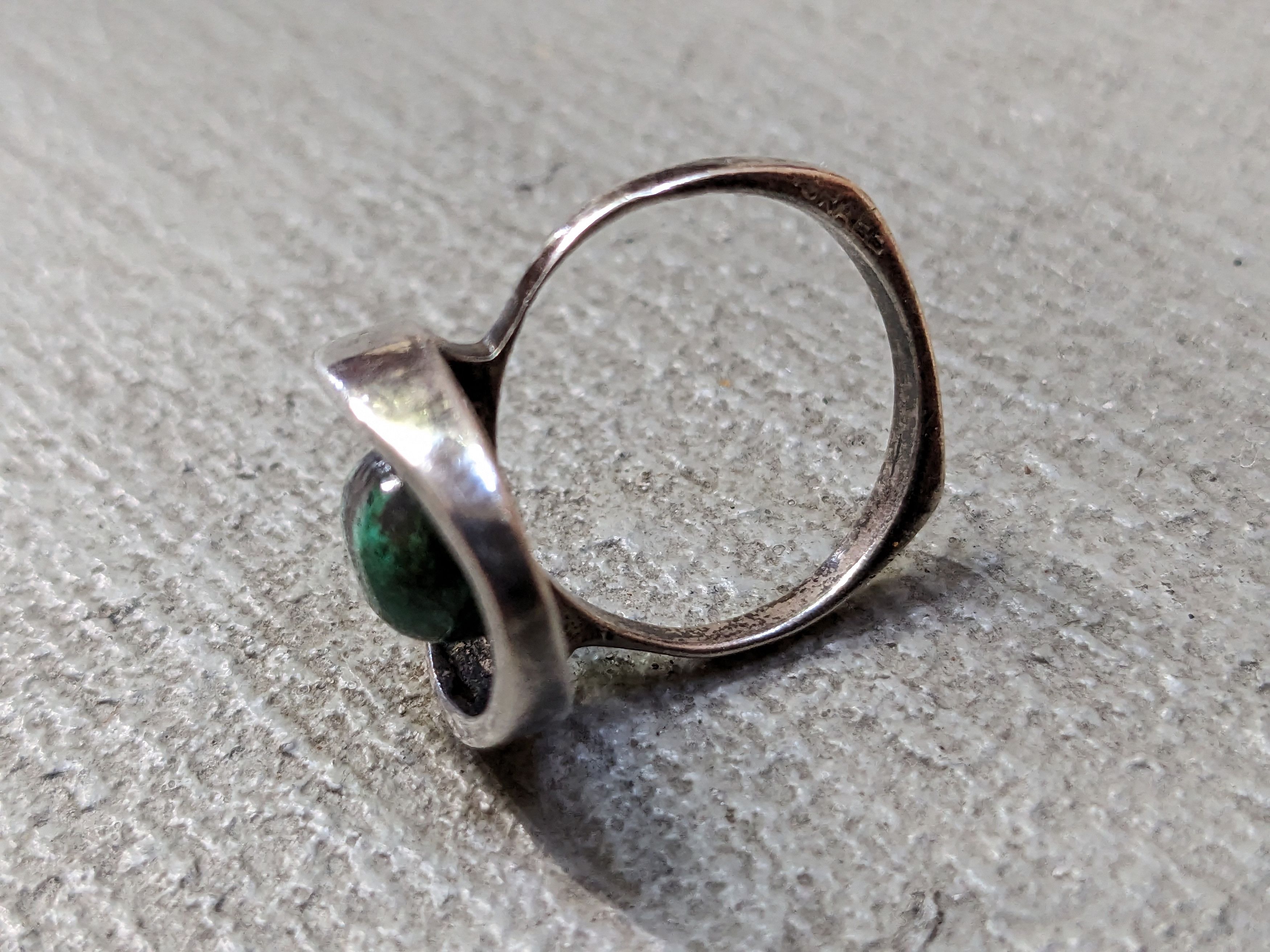 Jewelry Vintage Sterling Silver Ring 6.75 Green Eilat Modern MCM Size ONE SIZE - 7 Thumbnail