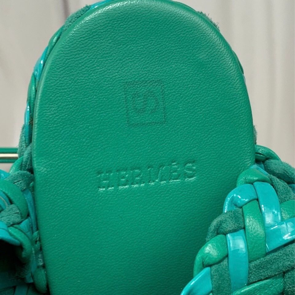Hermes Hermès Green Woven Lace-Up Sandals Wedges Size 36 New Full S Size US 6 / IT 36 - 3 Thumbnail